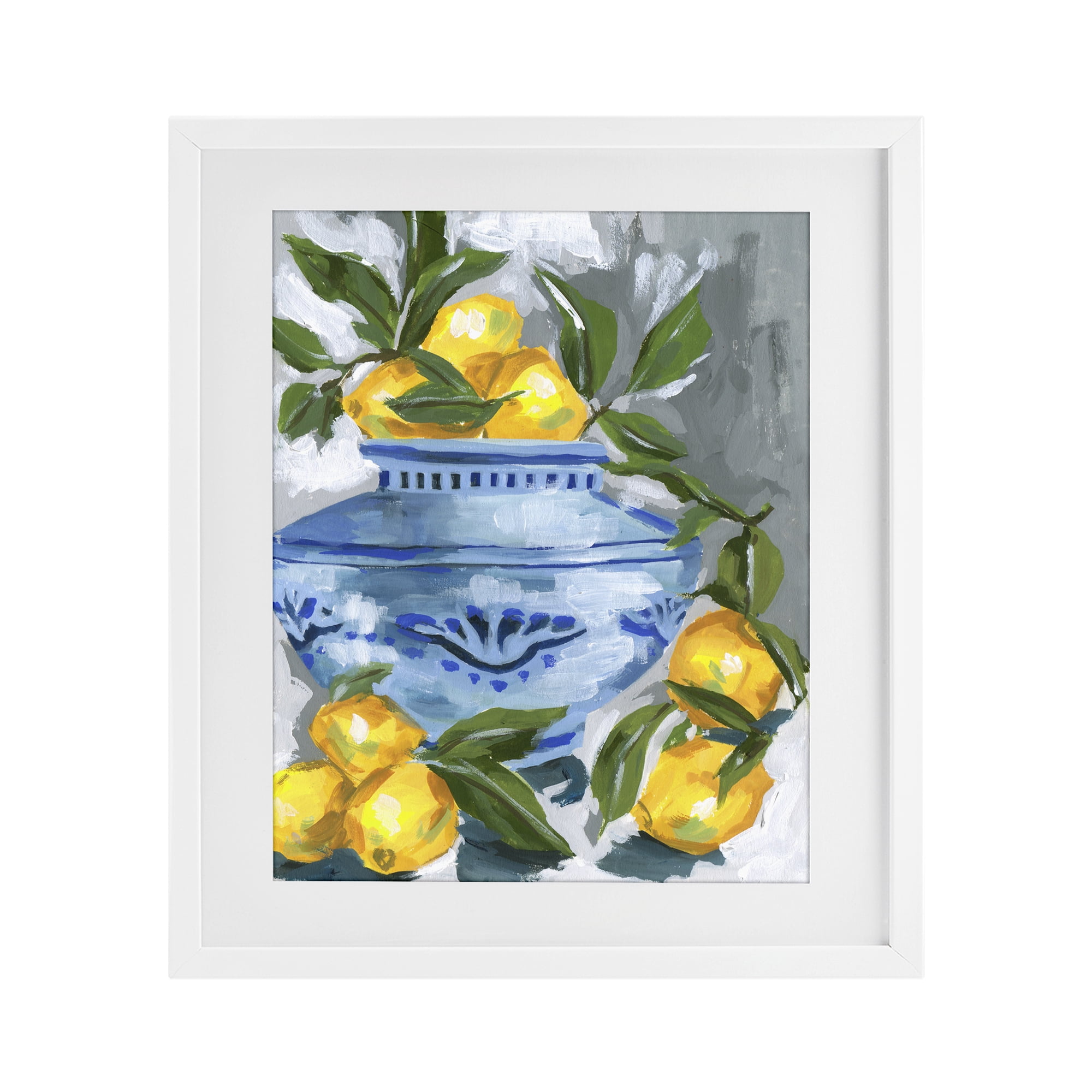 Stupell Industries Indigo & Lemon Vase White Framed Print Under Glass, design by Melissa Wang