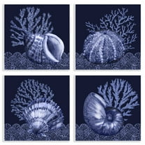 Stupell Industries Indigo Nautical Seashells Nautical & Beach Painting Unframed Art Print Wall Art, 12 x 12, Set of 4