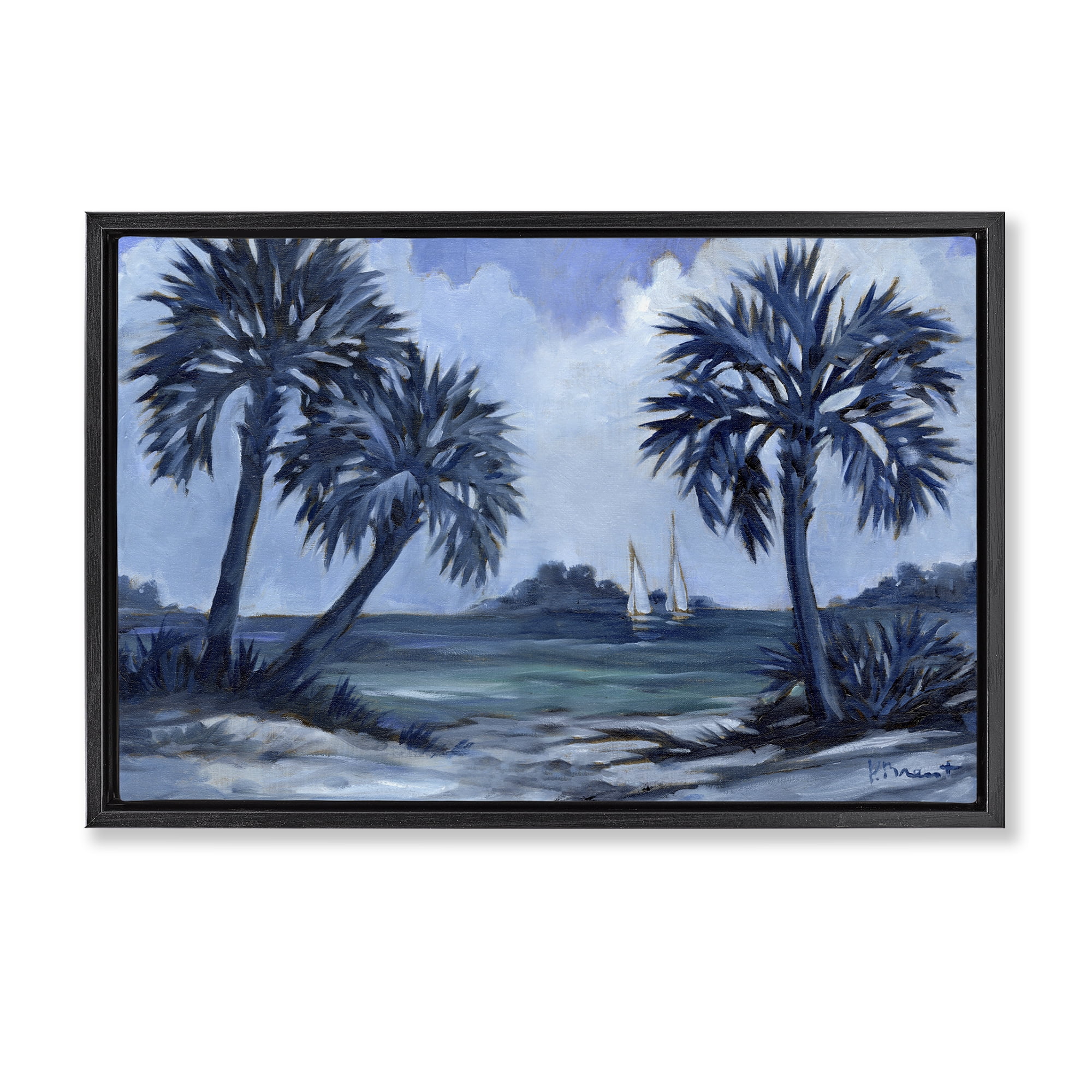 Stupell Industries Indigo Palms Impressions Landscape Painting Black Floater Framed Canvas Art Print Wall Art, 25 x 17