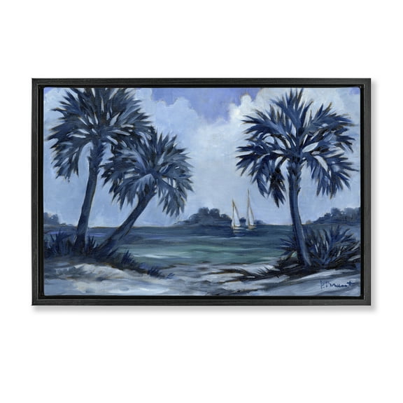Stupell Industries Indigo Palms Impressions Landscape Painting Black Floater Framed Canvas Art Print Wall Art, 25 x 17