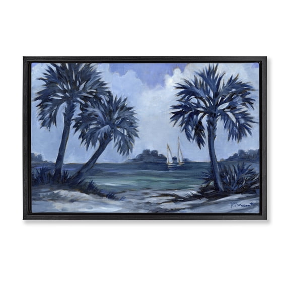 Stupell Industries Indigo Palms Impressions Landscape Painting Black Floater Framed Canvas Art Print Wall Art, 31 x 21