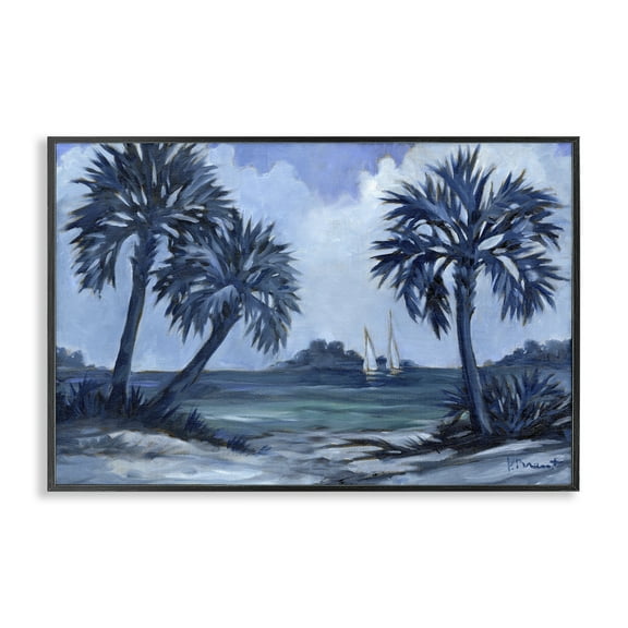 Stupell Industries Indigo Palms Impressions Landscape Painting Black Framed Art Print Wall Art, 18 x 12