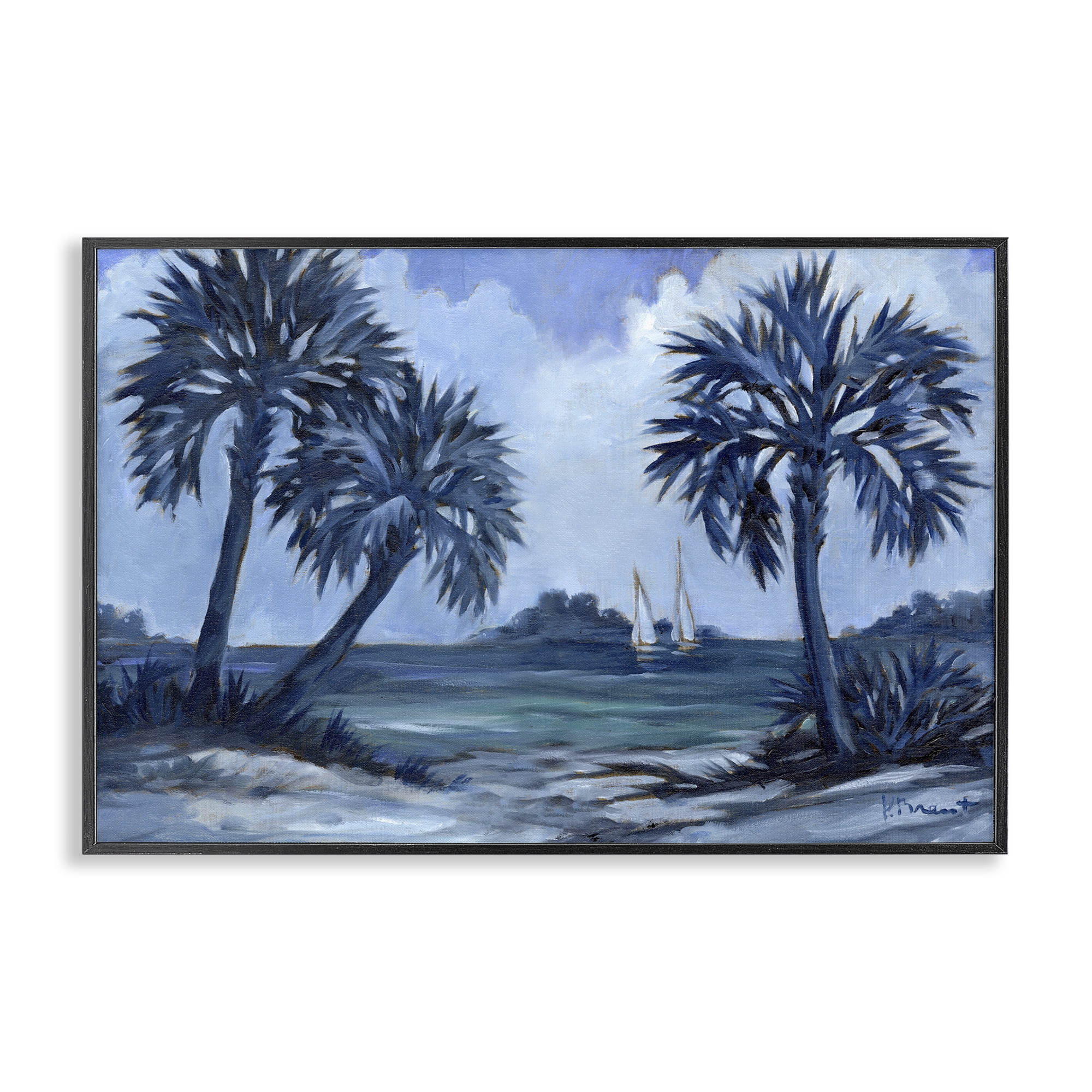 Indigo Palms Landscape Print with Black Wood Frame, 24 x 16