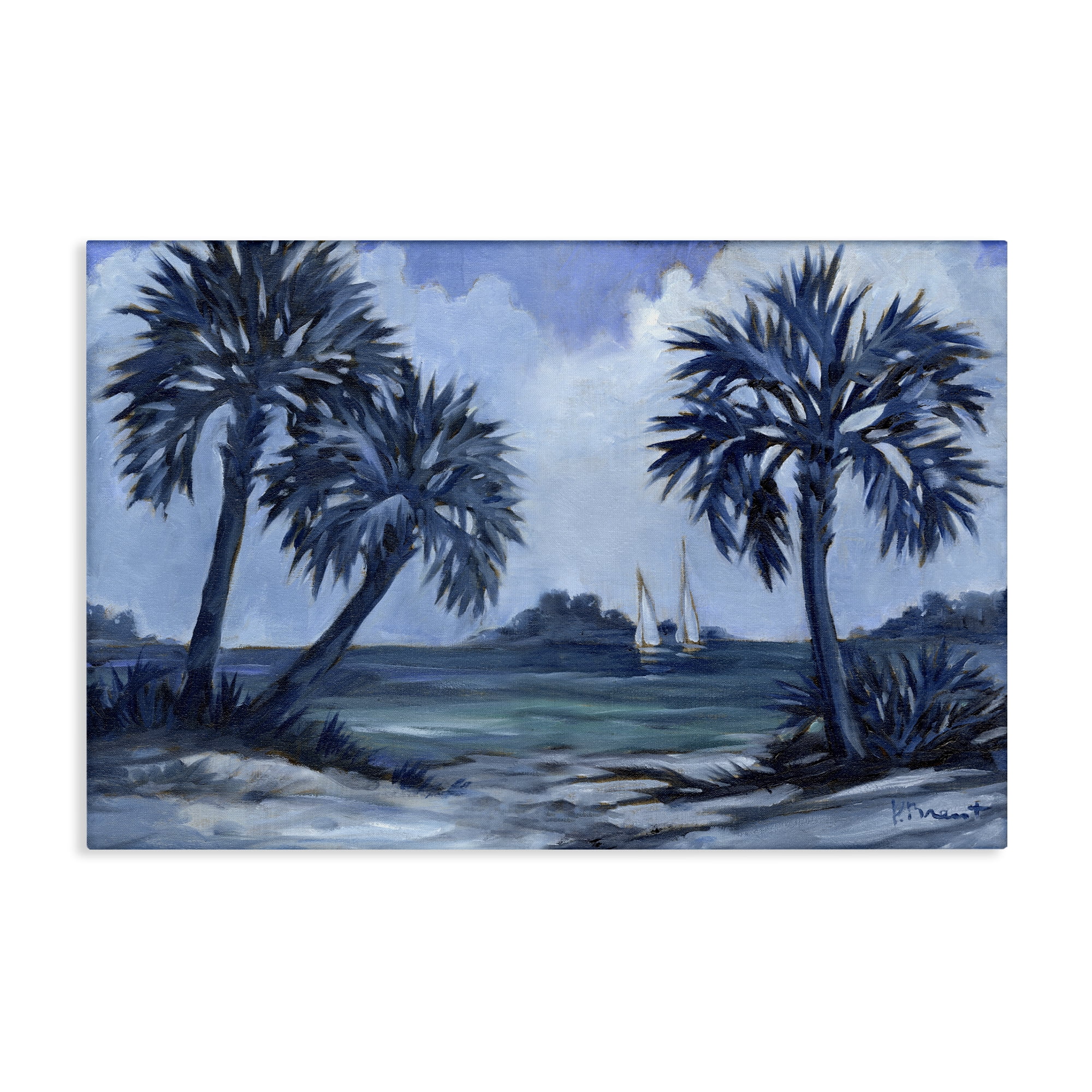 Stupell Industries Indigo Palms Impressions Landscape Painting Gallery Wrapped Canvas Art Print Wall Art, 24 x 16