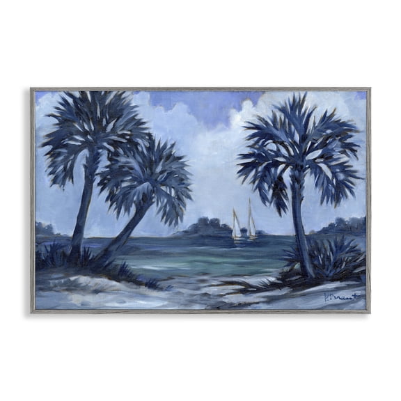 Stupell Industries Indigo Palms Impressions Landscape Painting Gray Framed Art Print Wall Art, 24 x 16
