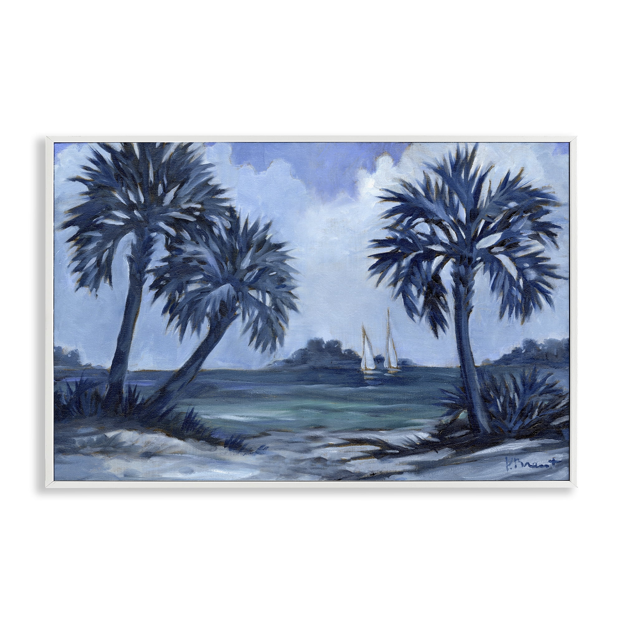 Stupell Industries Indigo Palms Impressions Landscape Painting White Framed Art Print Wall Art, 30 x 20