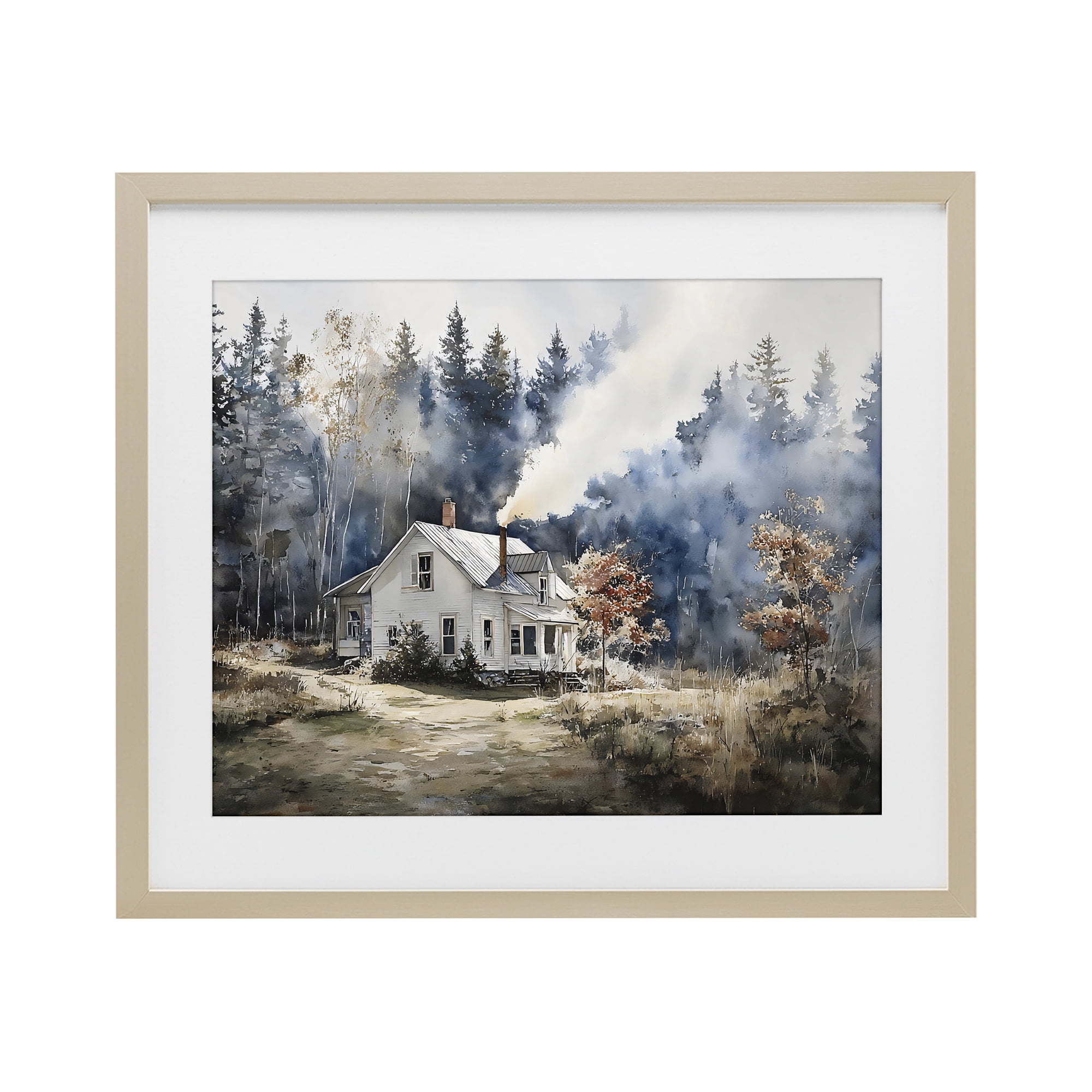 Stupell Industries Indigo Smoke at Woodland Cottage Birch Framed Print Under Glass, design by Franklyn Gregory