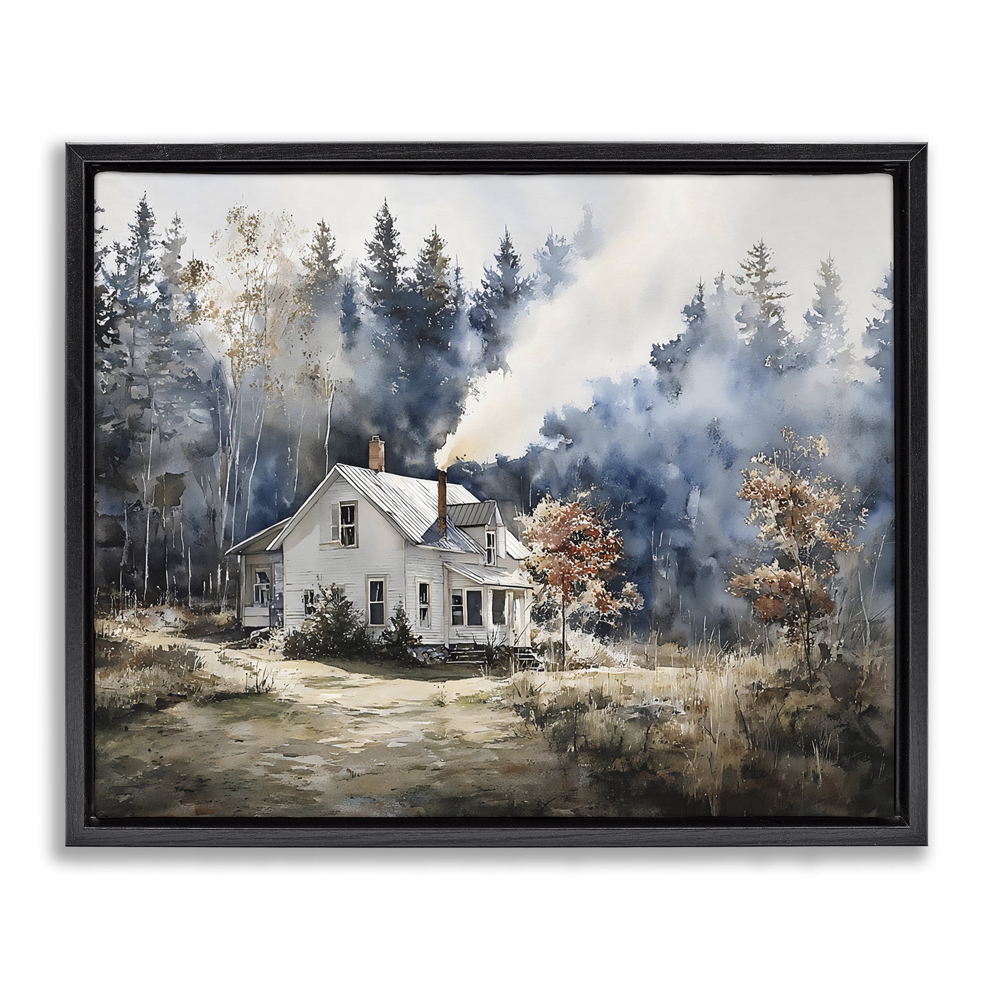Stupell Industries Indigo Smoke at Woodland Cottage Black Framed Floater Canvas Wall Art, design by Franklyn Gregory