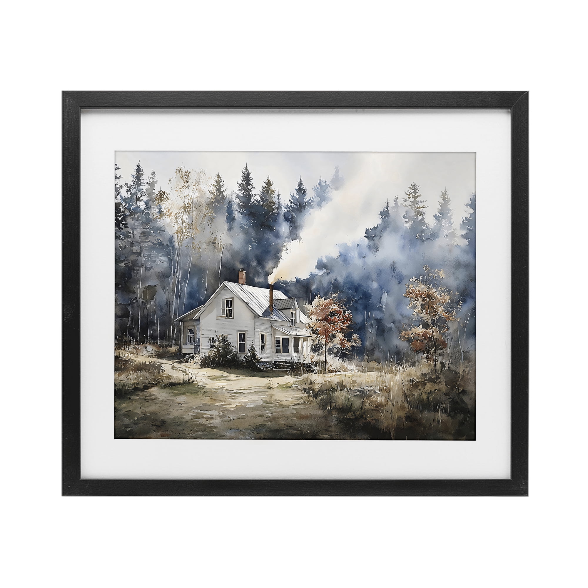 Stupell Industries Indigo Smoke at Woodland Cottage Black Framed Print Under Glass, design by Franklyn Gregory