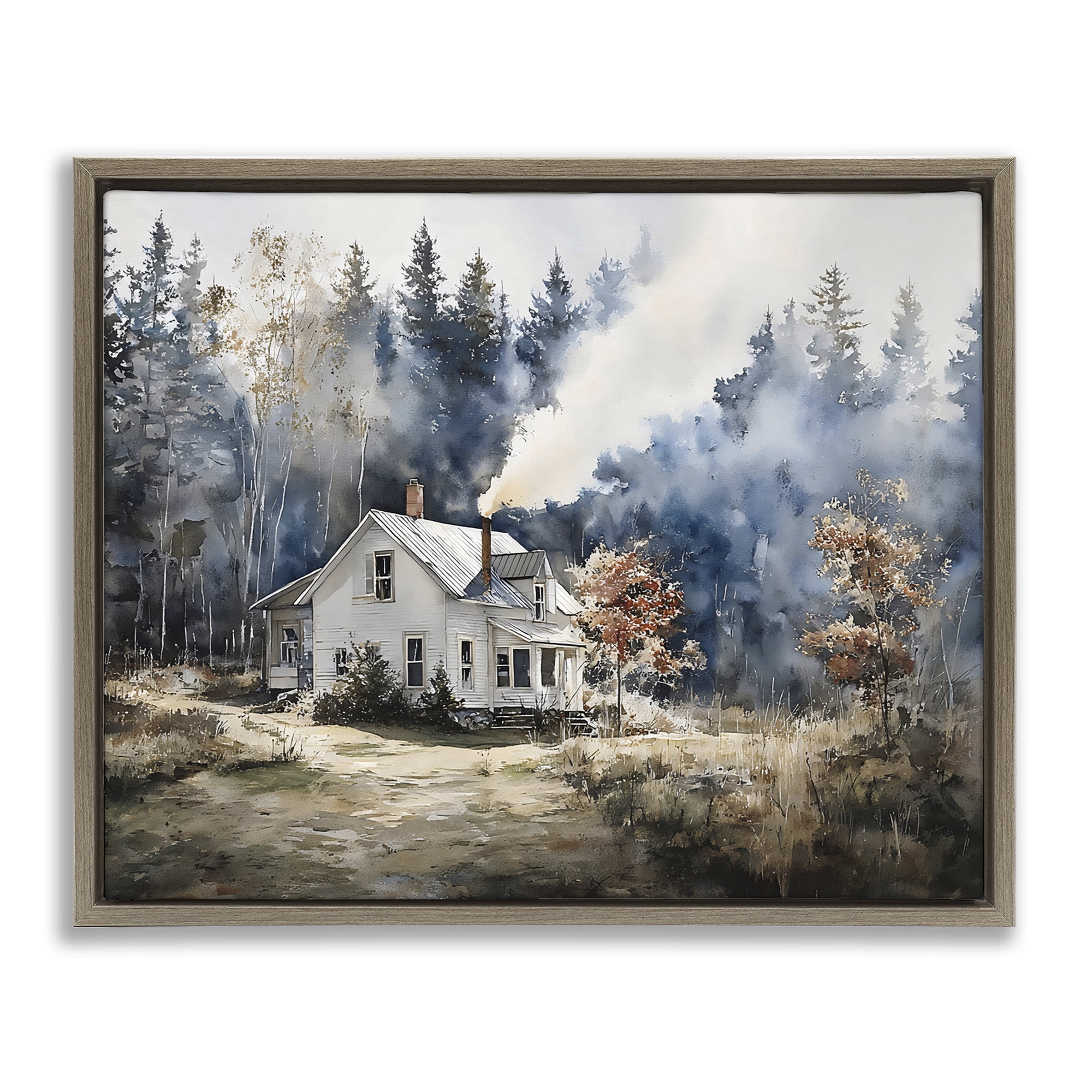 Stupell Industries Indigo Smoke at Woodland Cottage Brown Framed Floater Canvas Wall Art, design by Franklyn Gregory