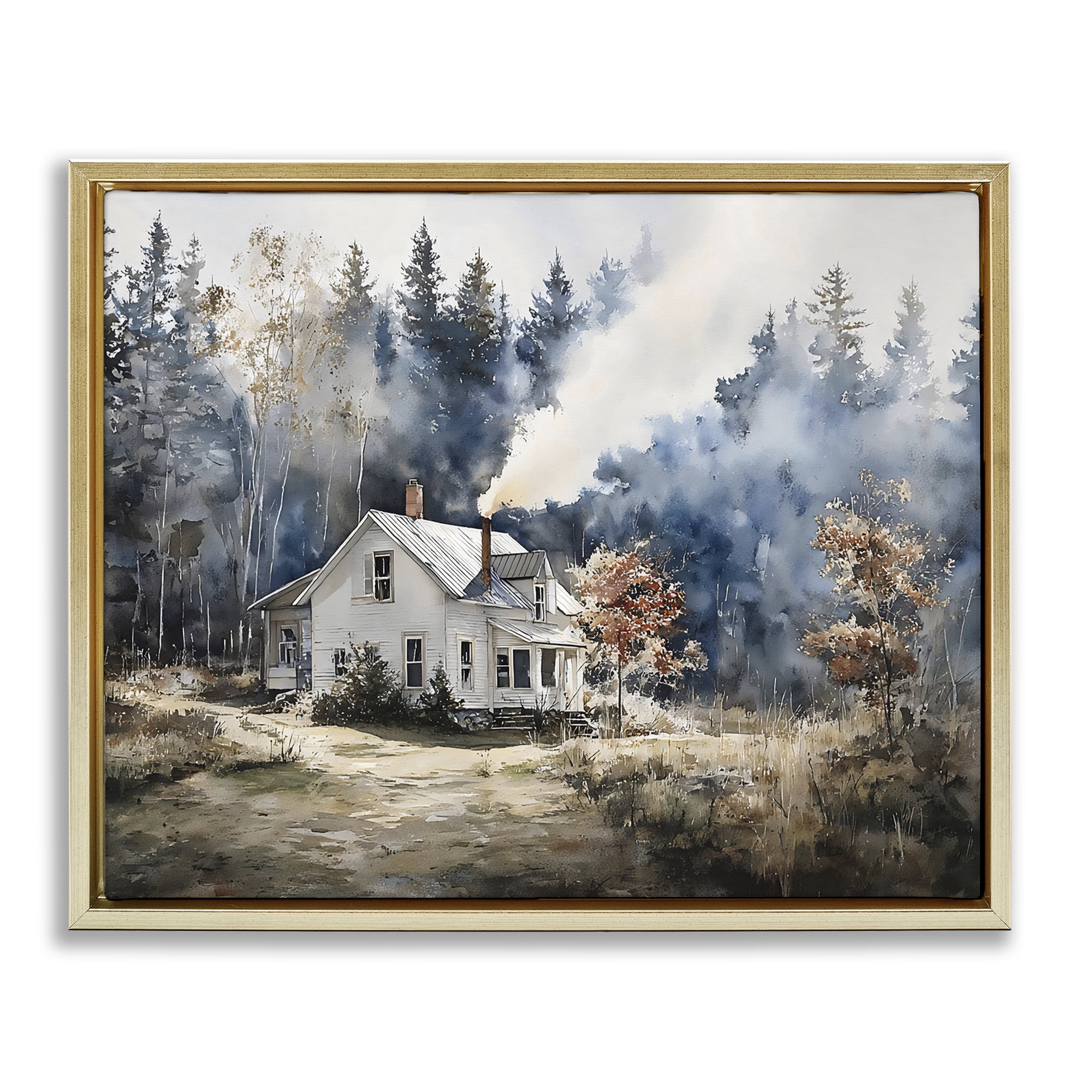 Stupell Industries Indigo Smoke at Woodland Cottage Gold Framed Floater Canvas Wall Art, design by Franklyn Gregory