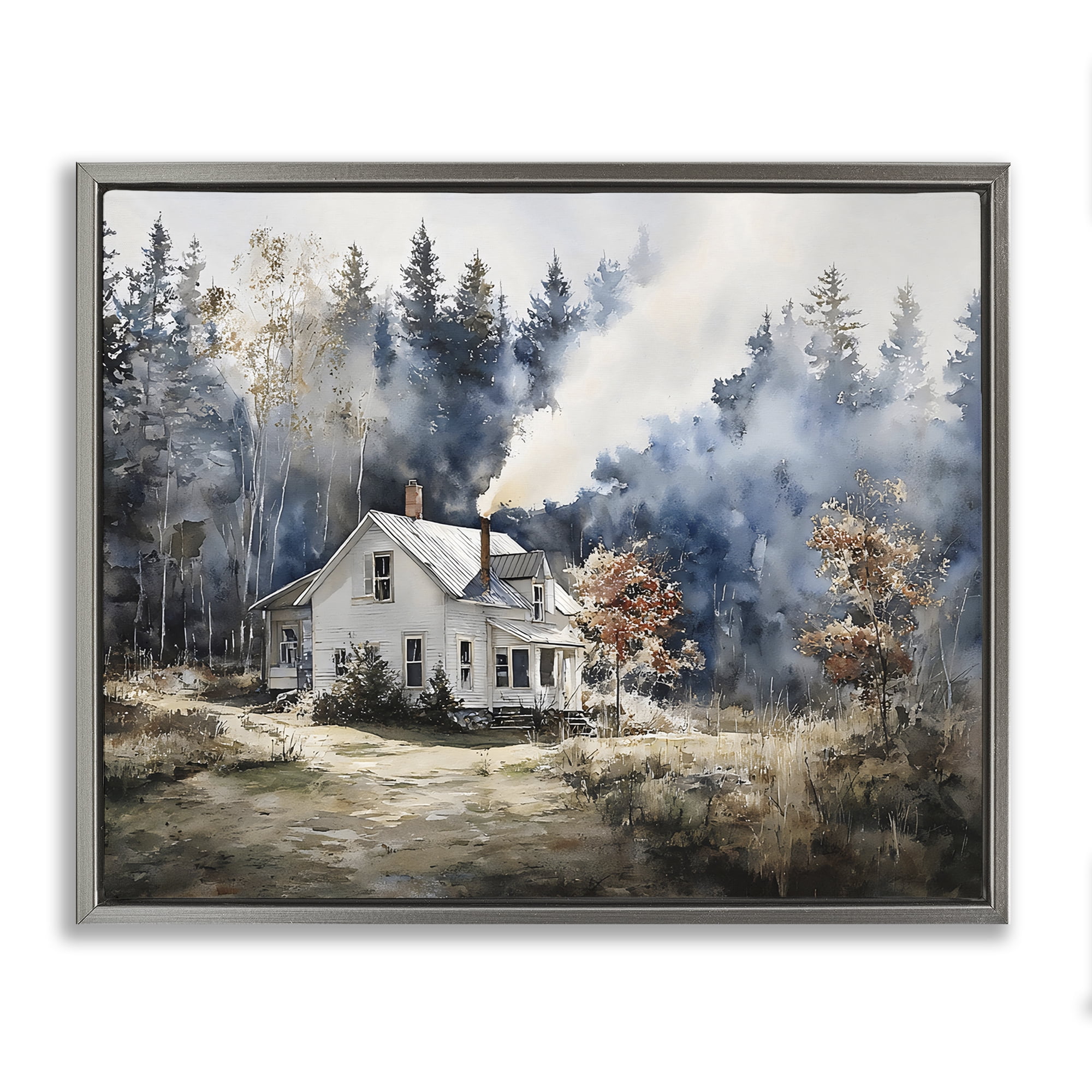 Stupell Industries Indigo Smoke at Woodland Cottage Gray Framed Floater Canvas Wall Art, design by Franklyn Gregory