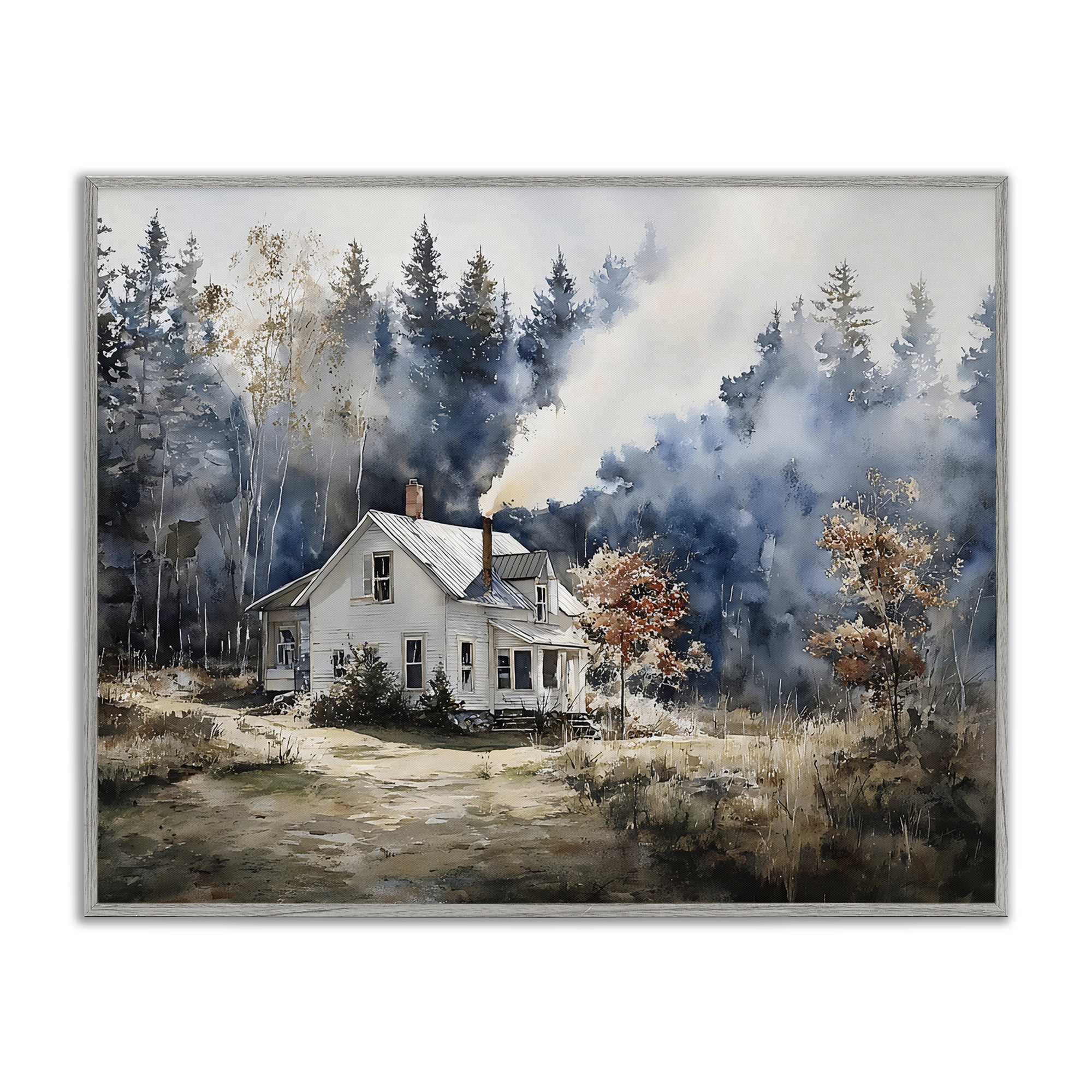 Stupell Industries Indigo Smoke at Woodland Cottage Gray Framed Giclee Art, design by Franklyn Gregory