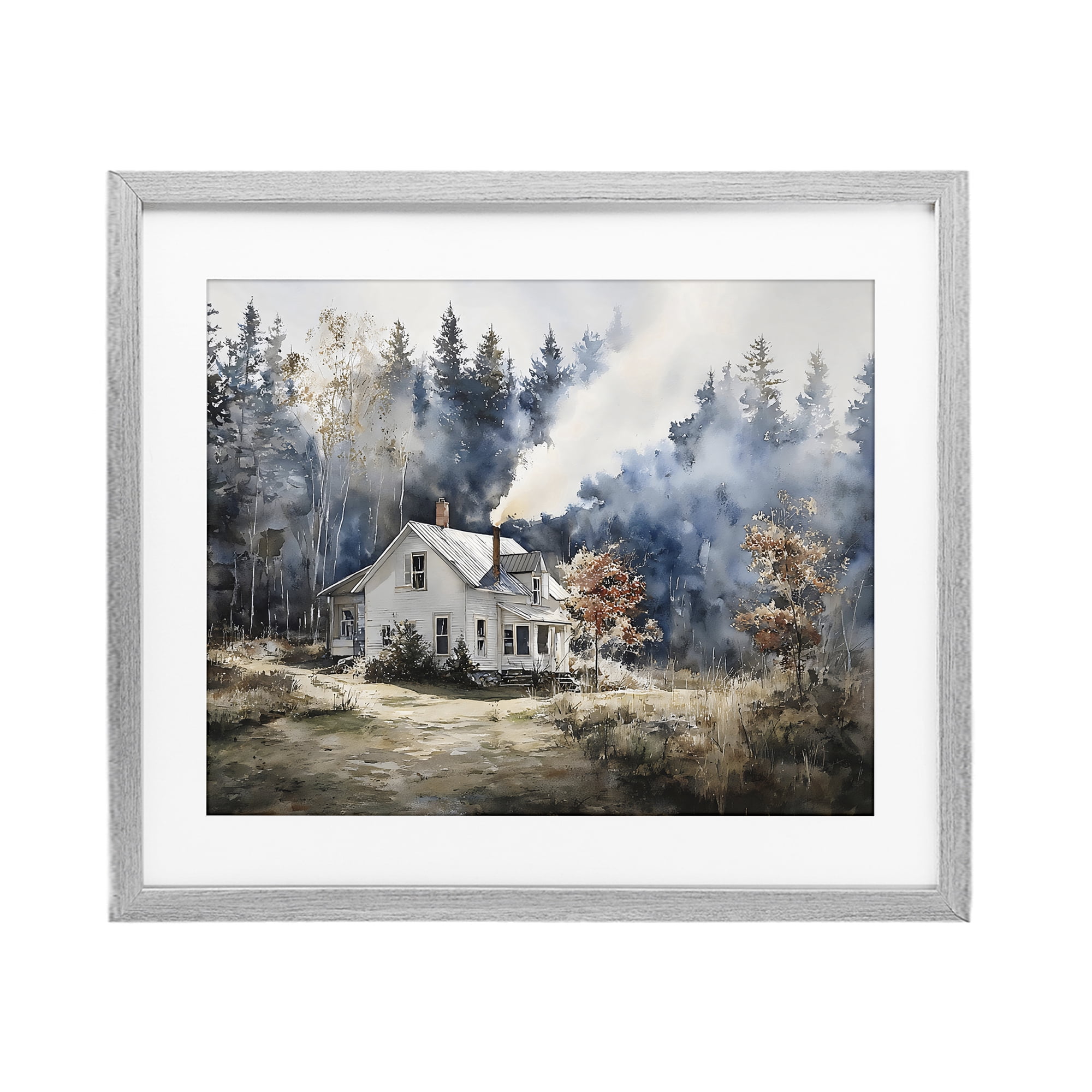 Stupell Industries Indigo Smoke at Woodland Cottage Gray Framed Print Under Glass, design by Franklyn Gregory