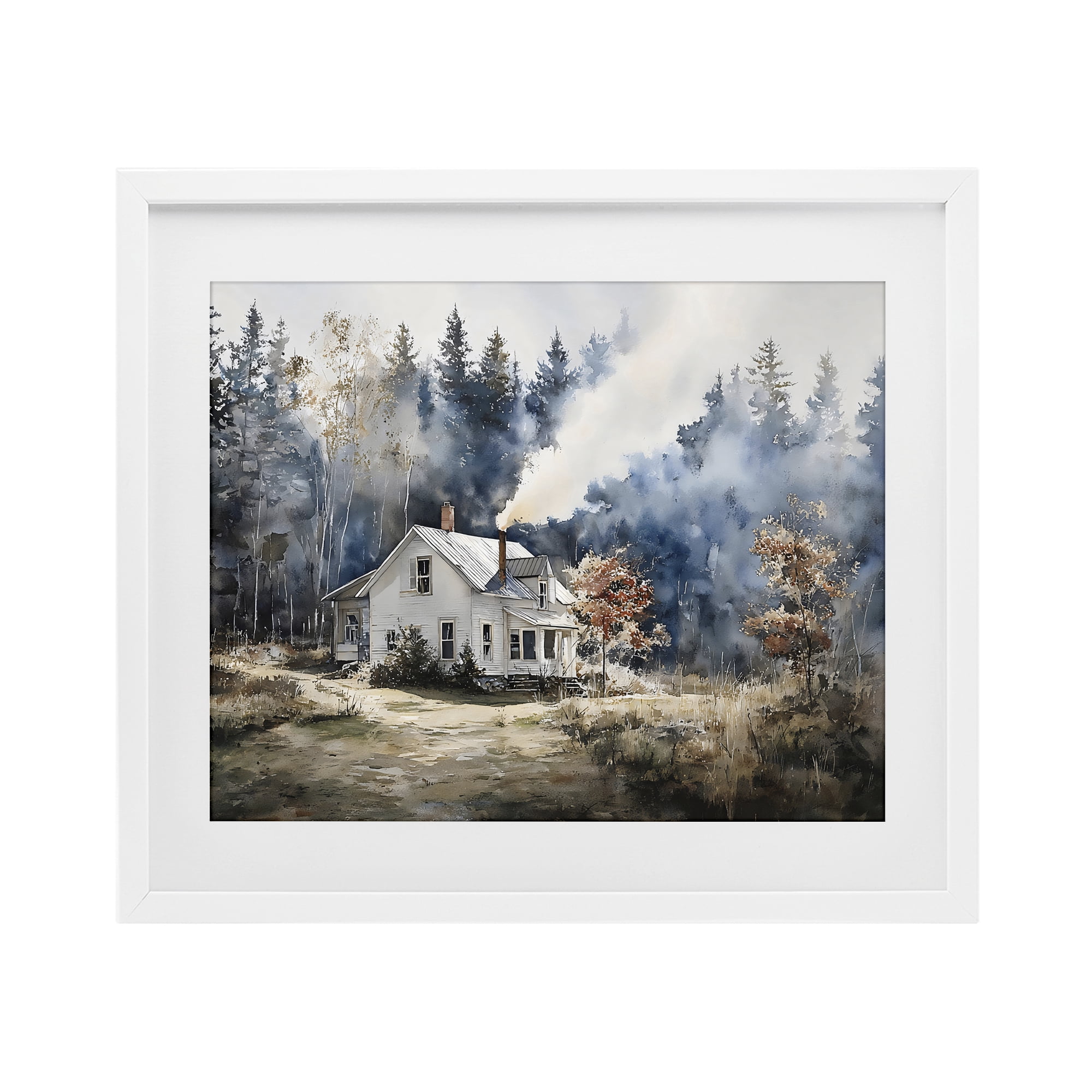 Stupell Industries Indigo Smoke at Woodland Cottage White Framed Print Under Glass, design by Franklyn Gregory