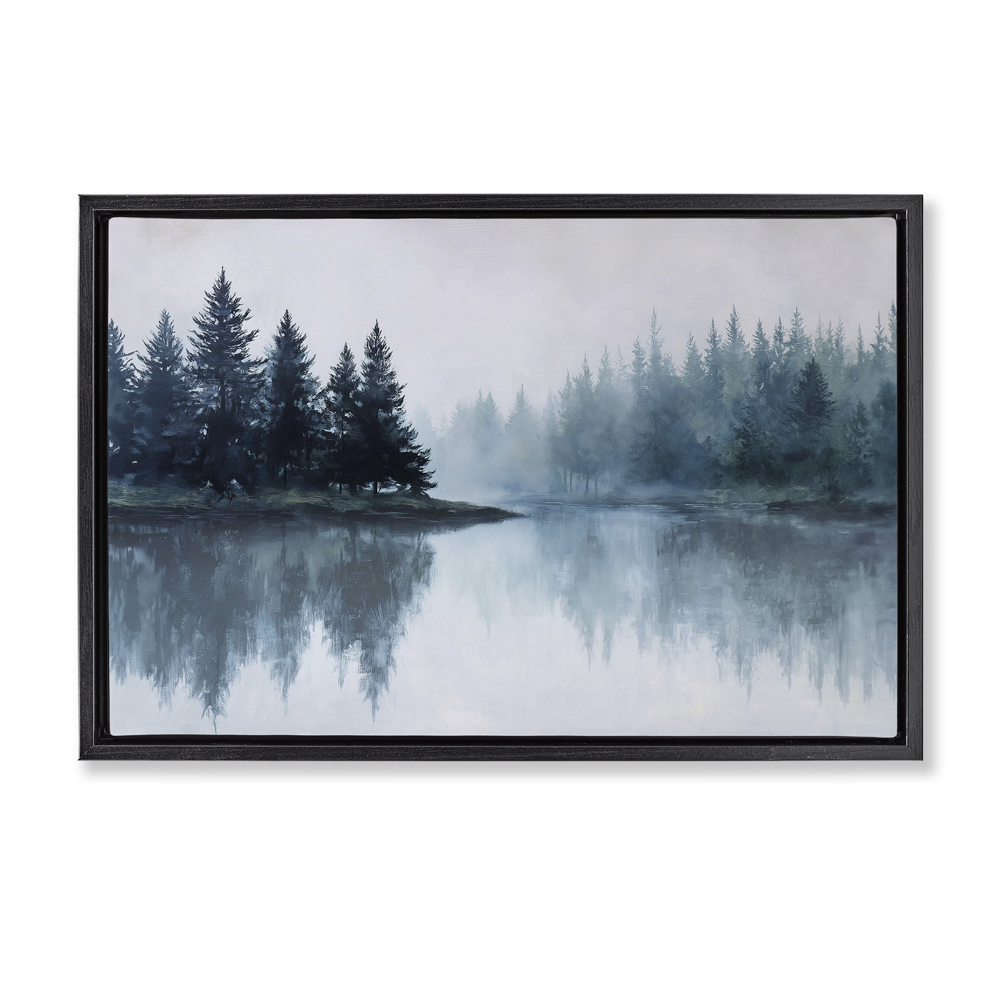 Stupell Industries Indigo Tree Reflections Black Framed Floater Canvas Wall Art, design by Jacky Ngan