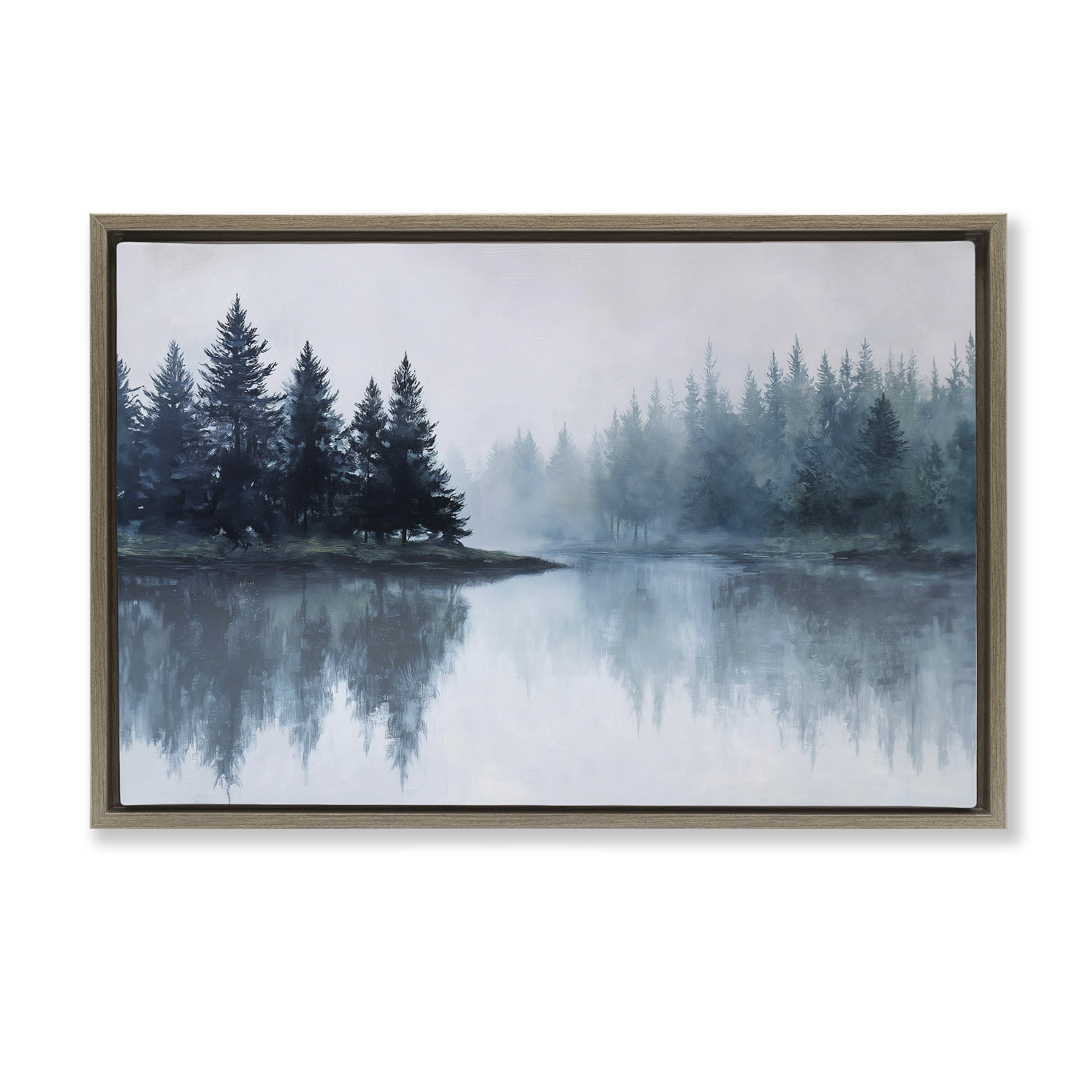 Stupell Industries Indigo Tree Reflections Brown Framed Floater Canvas Wall Art, design by Jacky Ngan