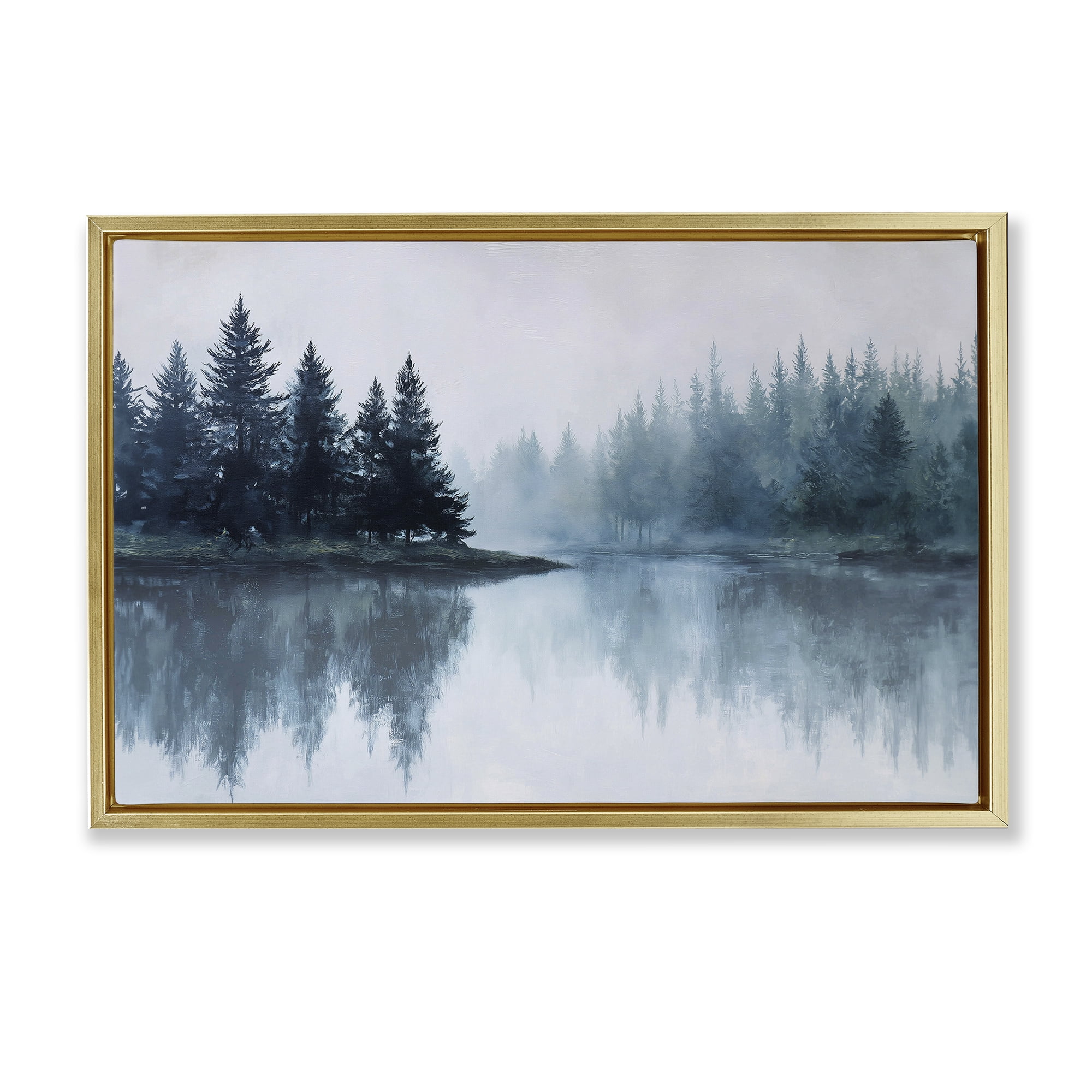 Stupell Industries Indigo Tree Reflections Gold Framed Floater Canvas Wall Art, design by Jacky Ngan
