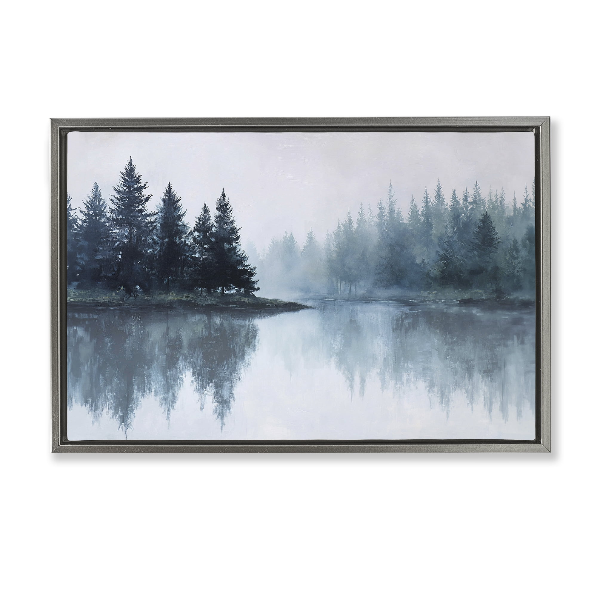 Stupell Industries Indigo Tree Reflections Gray Framed Floater Canvas Wall Art, design by Jacky Ngan