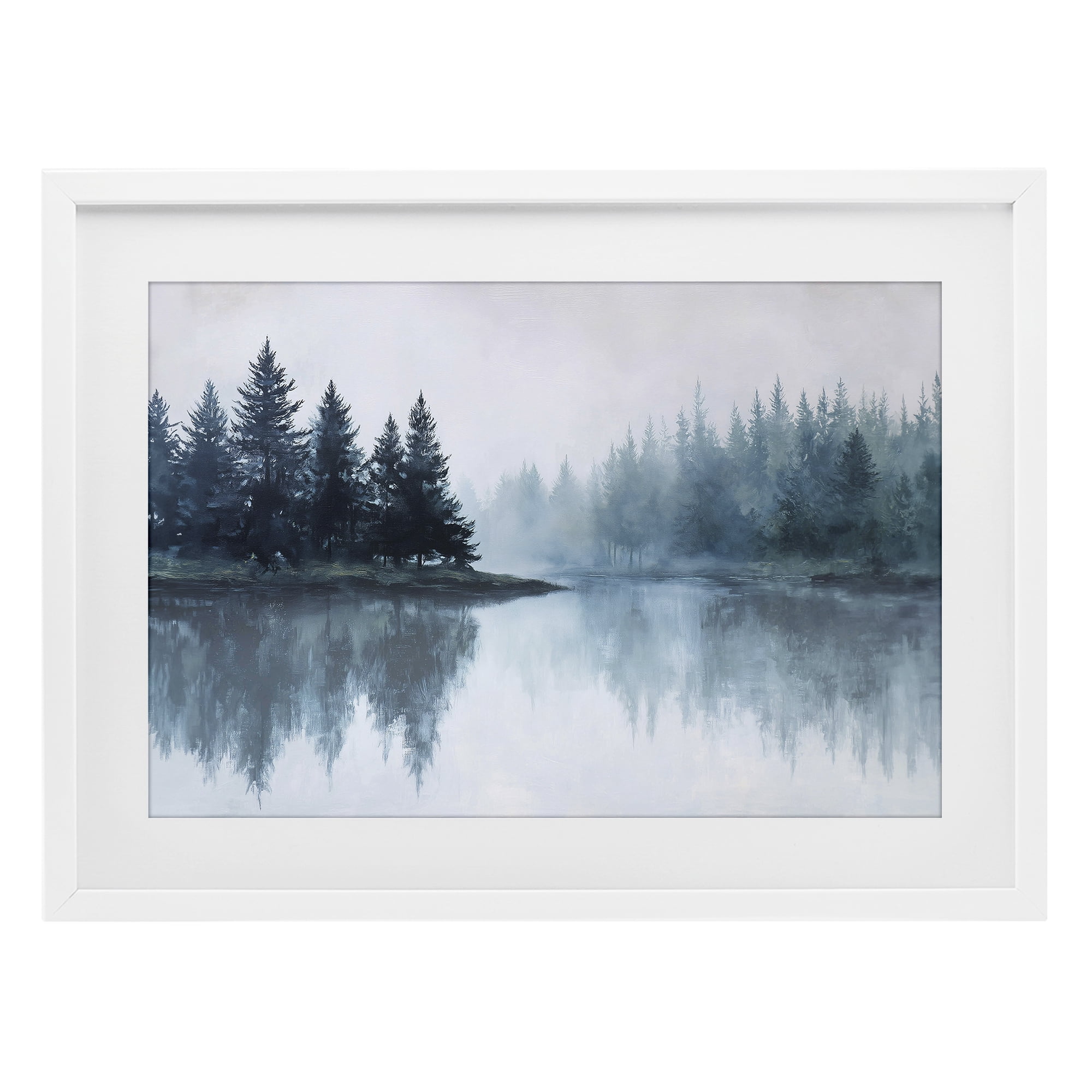 Stupell Industries Indigo Tree Reflections White Framed Print Under Glass, design by Jacky Ngan