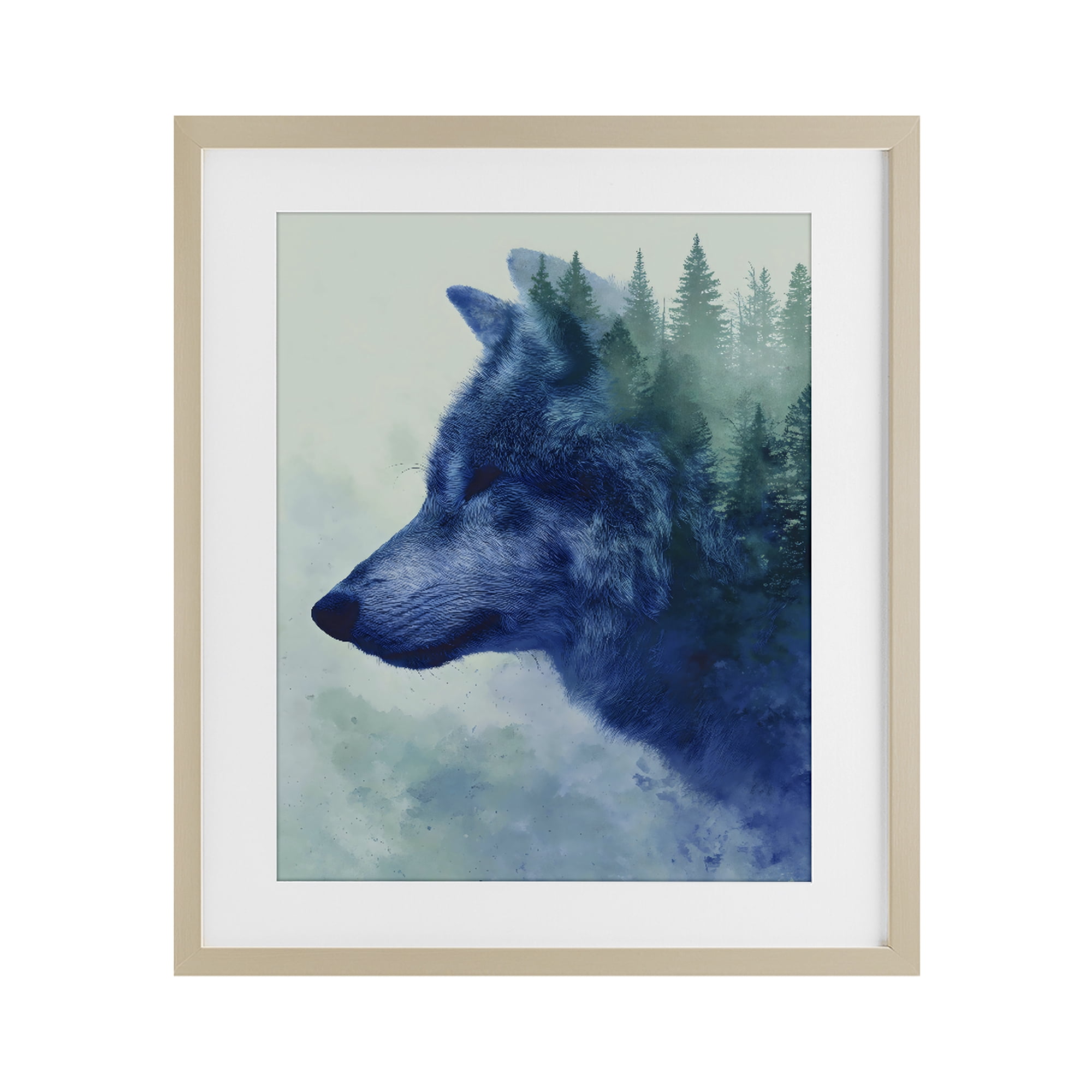 Stupell Industries Indigo Wolf in Misty Pines Birch Framed Print Under Glass, design by Franklyn Gregory