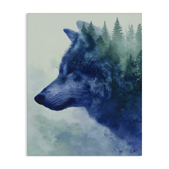 Stupell Industries Rustic Lodge Indigo Wolf in Misty Pines Canvas Art, 16 x 20, by Franklyn Gregory