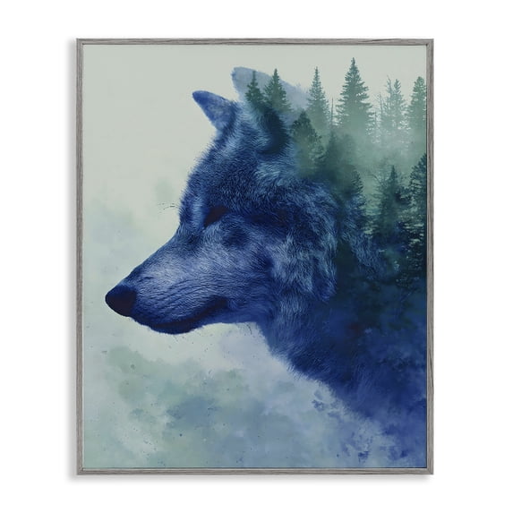 Stupell Industries Rustic Lodge Indigo Wolf in Misty Pines Gray Framed Giclee Art, 16 x 20, by Franklyn Gregory