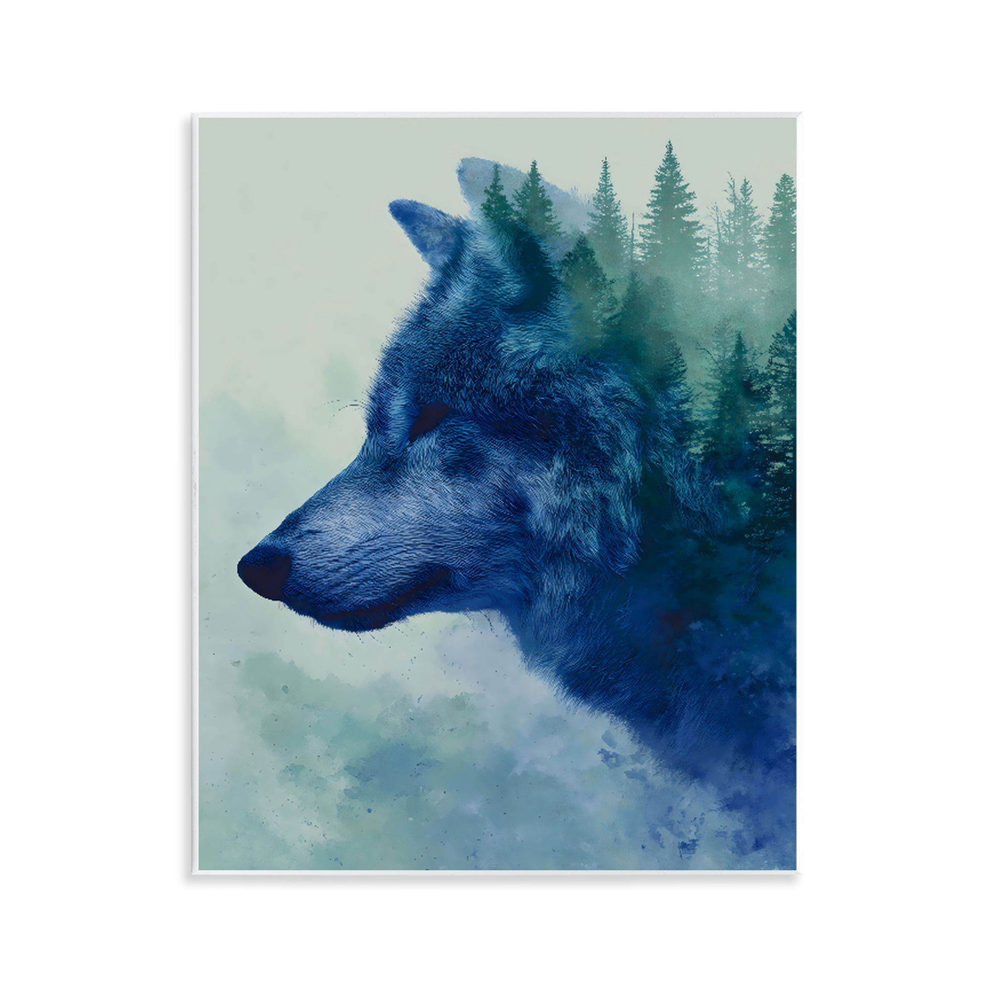 Stupell Industries Indigo Wolf in Misty Pines Wall Plaque Art, design by Franklyn Gregory