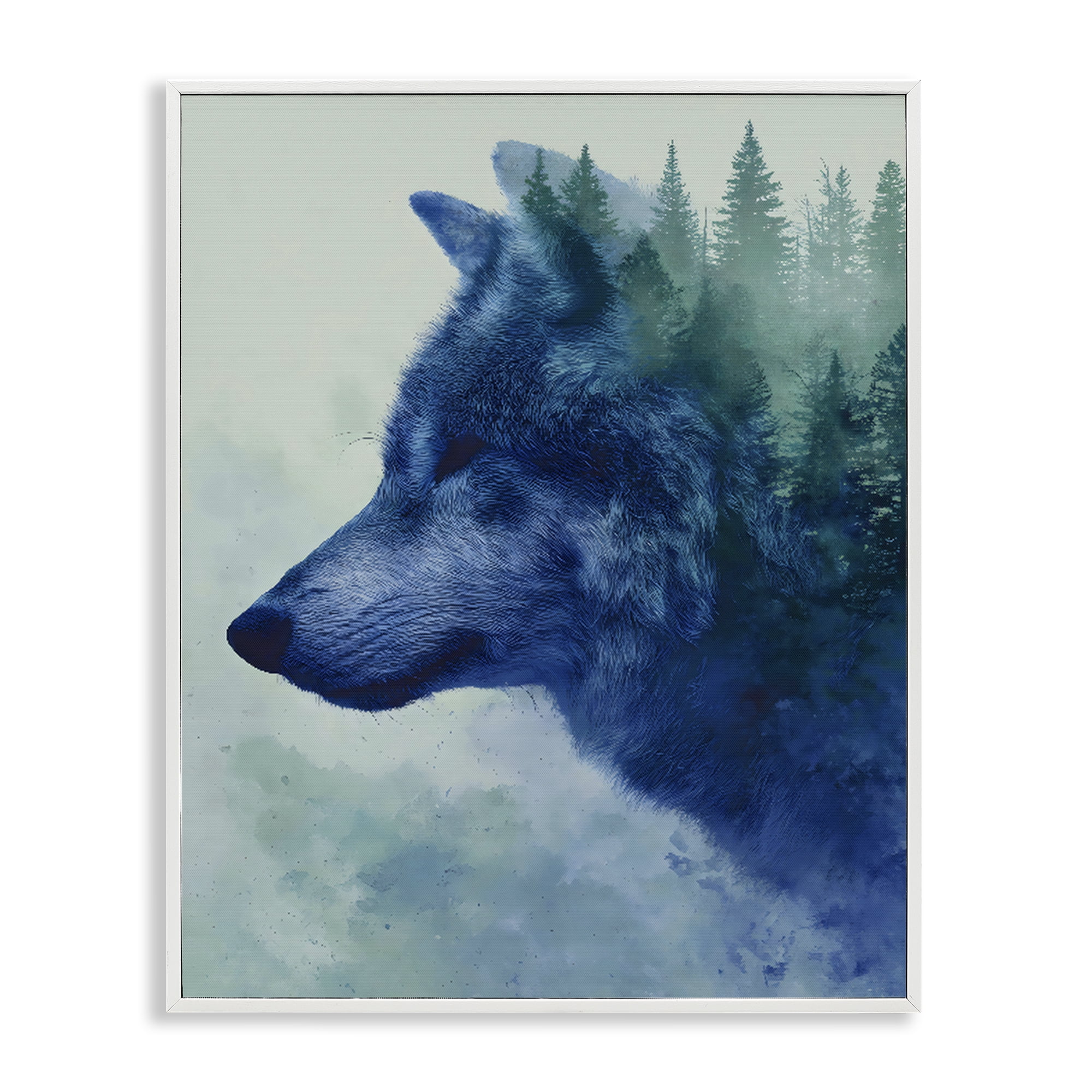Stupell Industries Indigo Wolf in Misty Pines White Framed Giclee Art, design by Franklyn Gregory