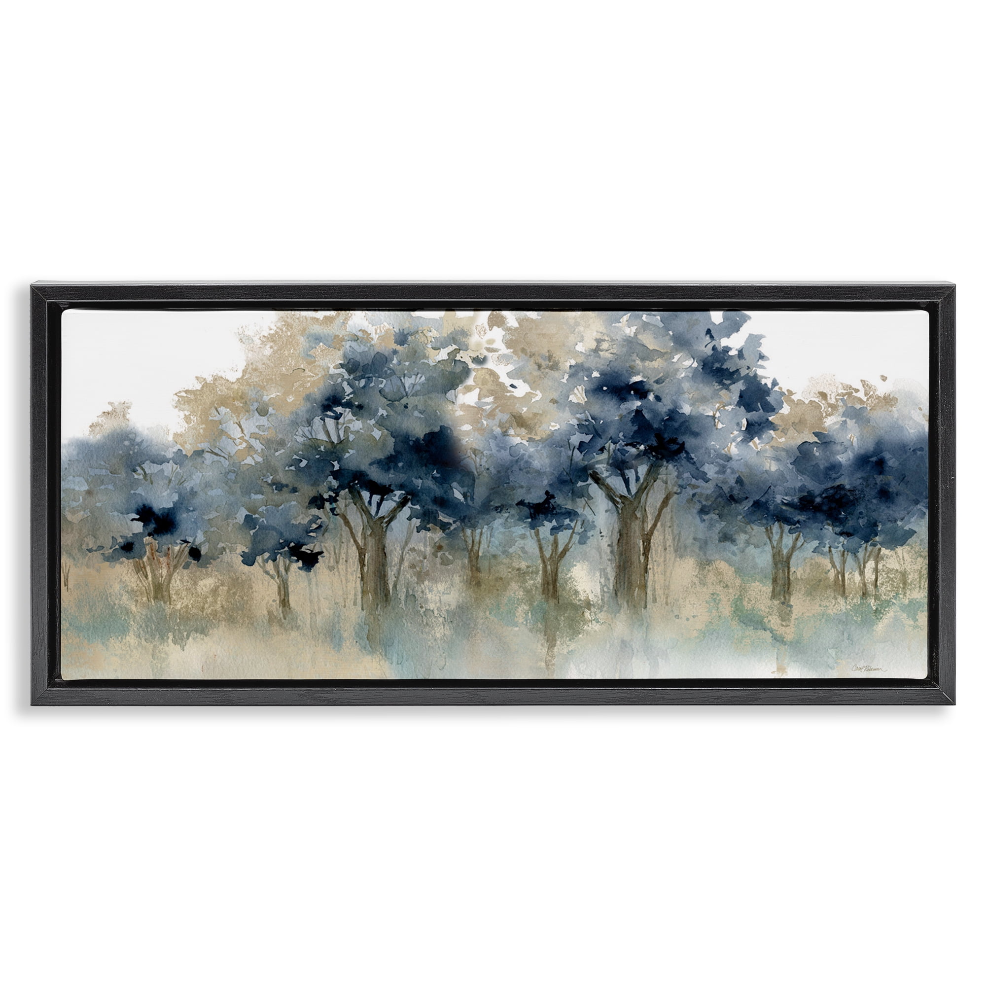 Stupell Industries Indigo Woodland Watercolor Study Black Framed Floater Canvas Wall Art, design by Carol Robinson