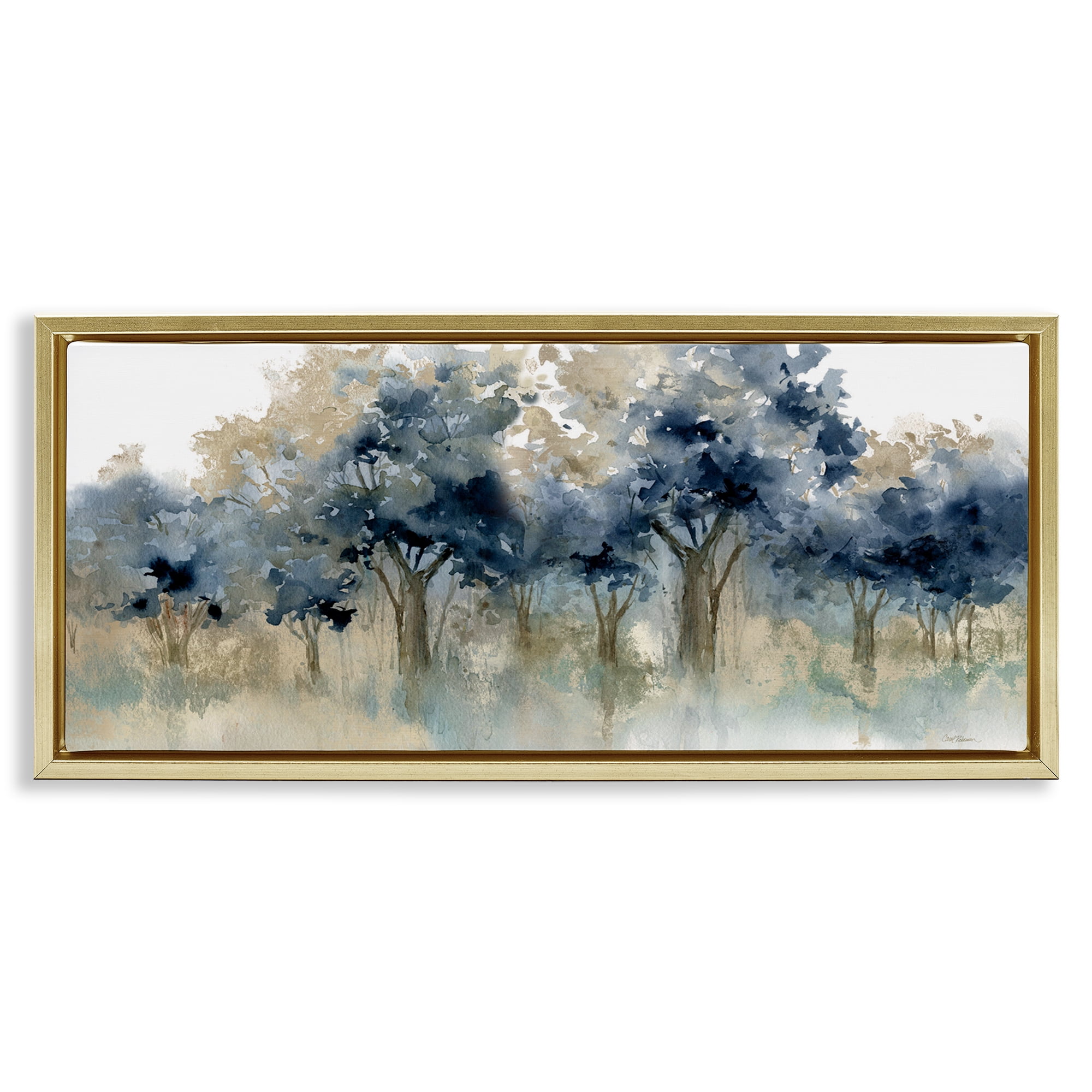 Stupell Industries Indigo Woodland Watercolor Study Gold Framed Floater Canvas Wall Art, design by Carol Robinson