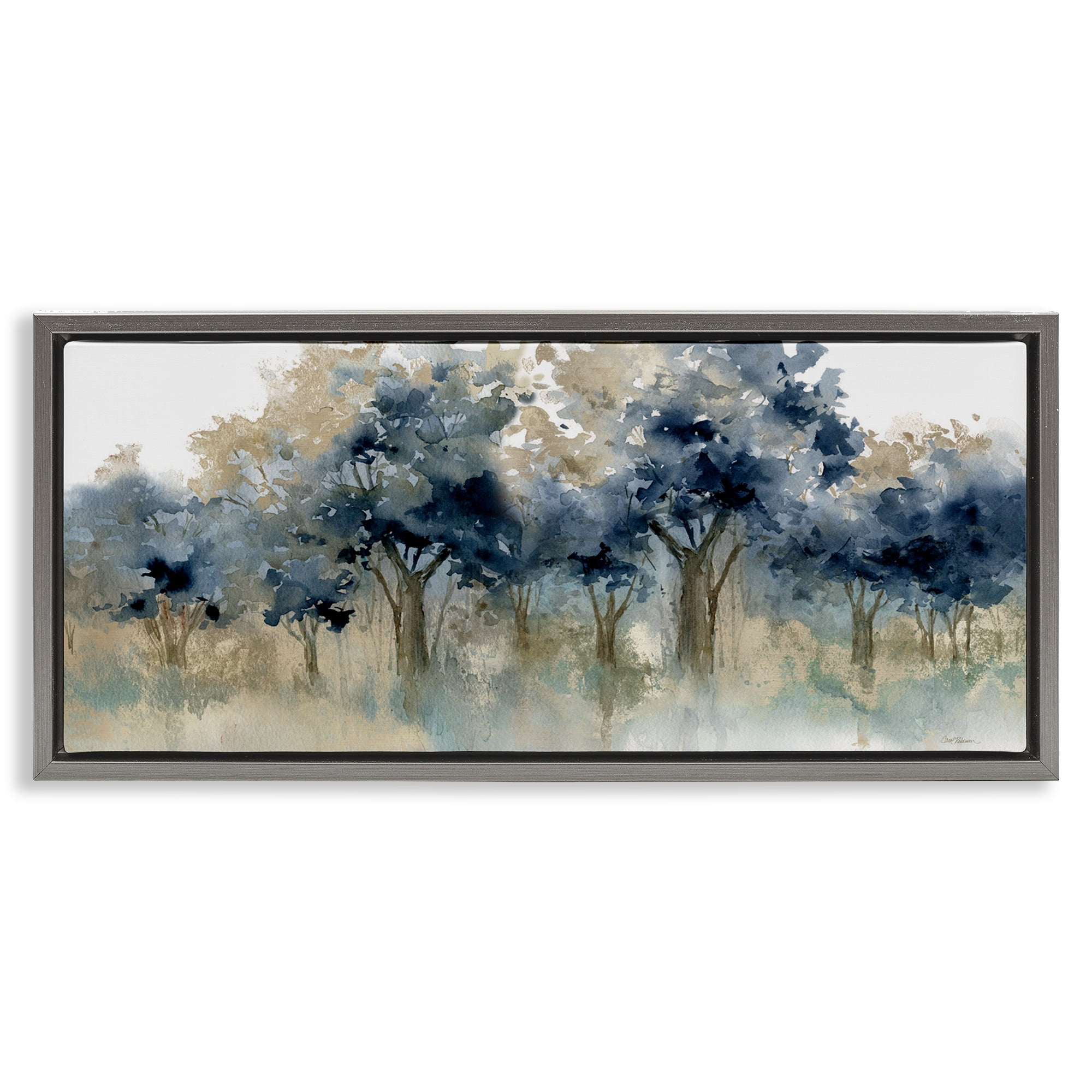 Stupell Industries Indigo Woodland Watercolor Study Gray Framed Floater Canvas Wall Art, design by Carol Robinson