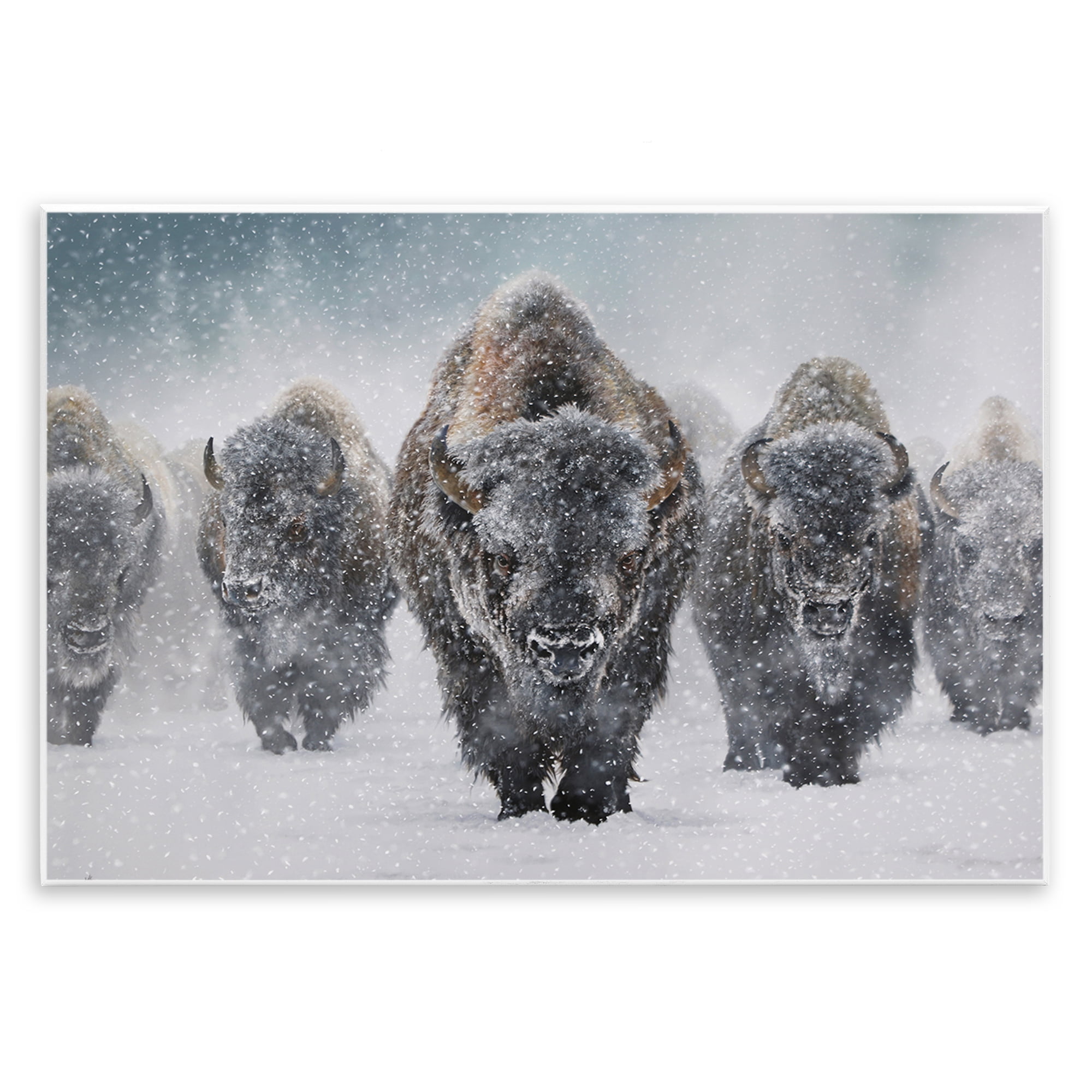 Indomitable Bison in Snow White and Gray MDF Wood Wall Art