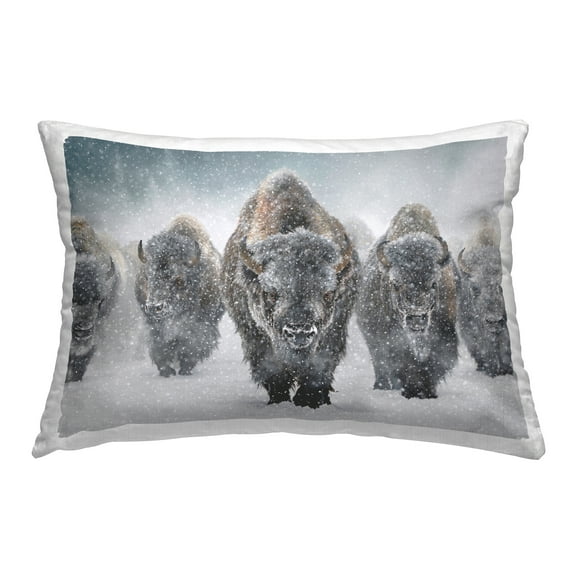 Stupell Industries Indomitable Bison in Snow Decorative Printed Throw Pillow Design by Mark Kelso.