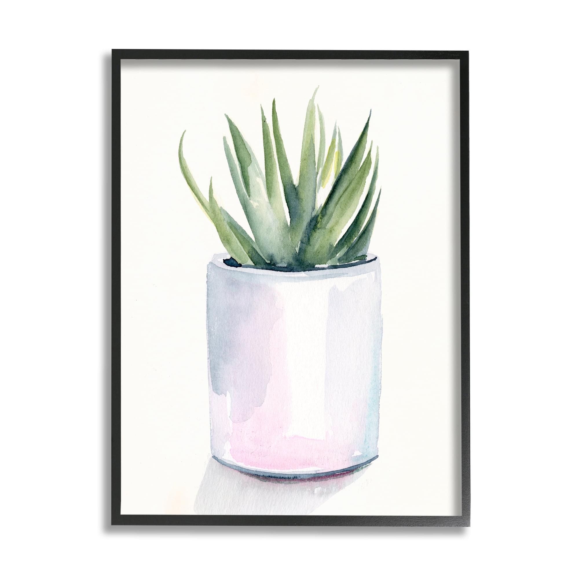 Stupell Industries Indoor Cactus Potted Succulent Soft Watercolor Plant Coastal Painting Black Framed Art Print Wall Art, 24 x 30, Design by Jennifer Paxton Parker