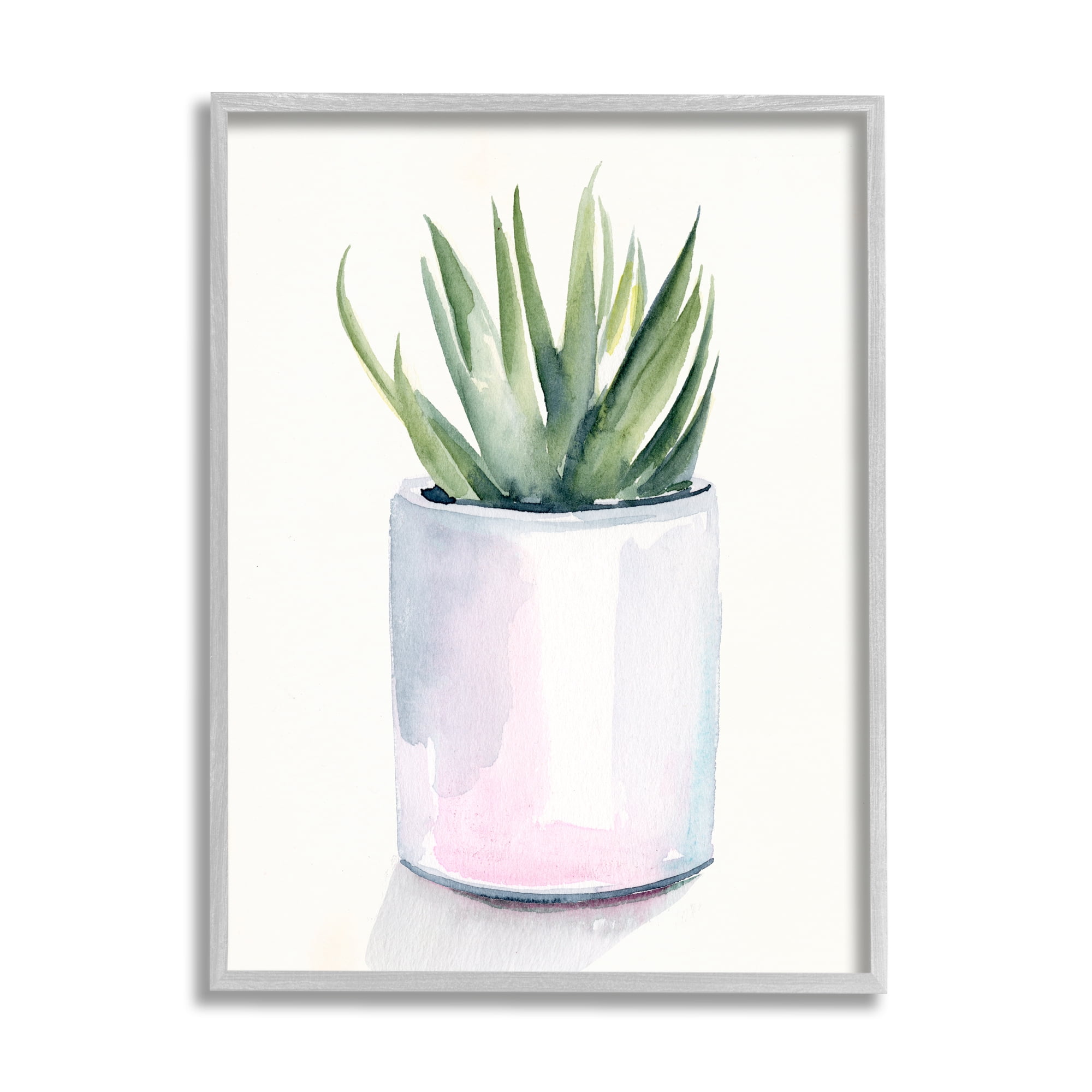 Stupell Industries Indoor Cactus Potted Succulent Soft Watercolor Plant Coastal Painting Gray Framed Art Print Wall Art, 24 x 30, Design by Jennifer Paxton Parker