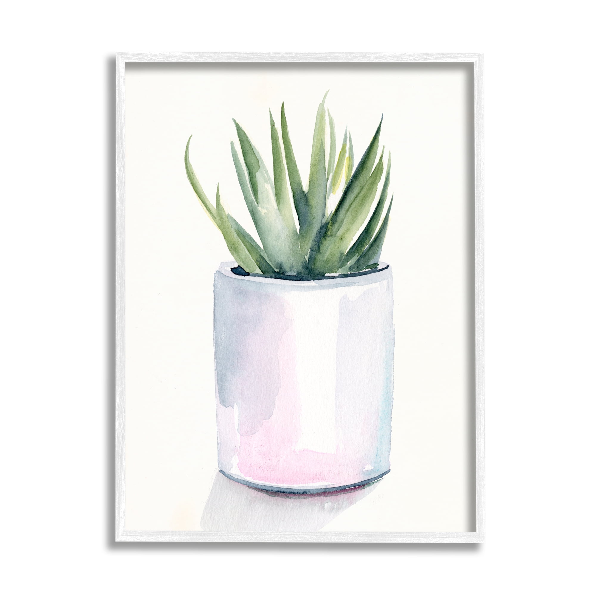 Stupell Industries Indoor Cactus Potted Succulent Soft Watercolor Plant Coastal Painting White Framed Art Print Wall Art, 16 x 20, Design by Jennifer Paxton Parker