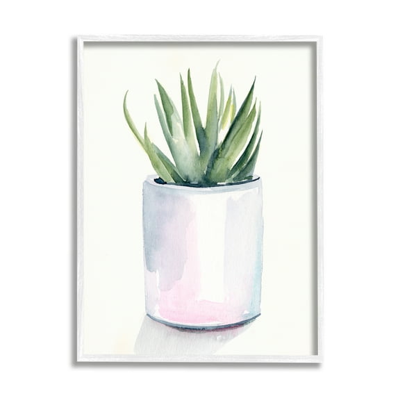 Stupell Industries Indoor Cactus Potted Succulent Soft Watercolor Plant Coastal Painting White Framed Art Print Wall Art, 24 x 30, Design by Jennifer Paxton Parker