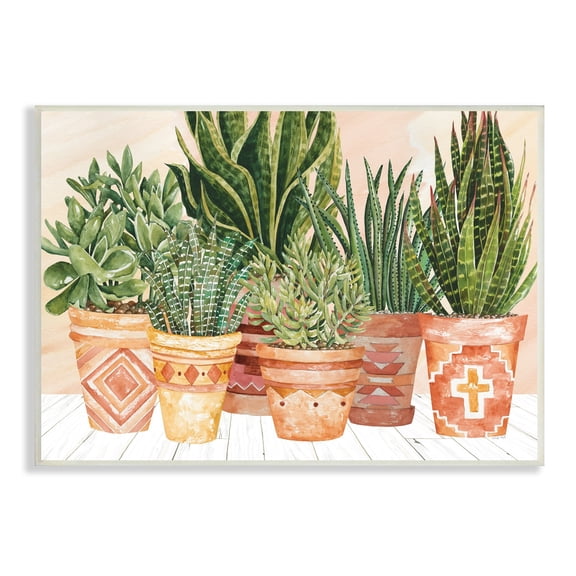 Stupell Industries Indoor Plant Scene Boho Pattern Pots Living Room, 15 x 10,Design by Cindy Jacobs