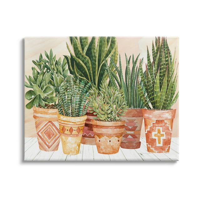 Stupell Industries Indoor Plant Scene Boho Pattern Pots Living Room, 30 x 24,Design by Cindy Jacobs