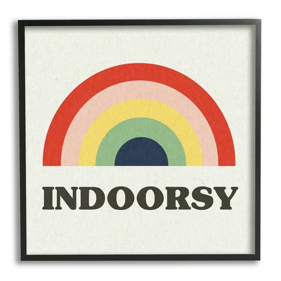 Stupell Industries Indoorsy Text Retro Pop Rainbow over Neutral Art for Kids Painting Black Framed Art Print Wall Art, 12 x 12