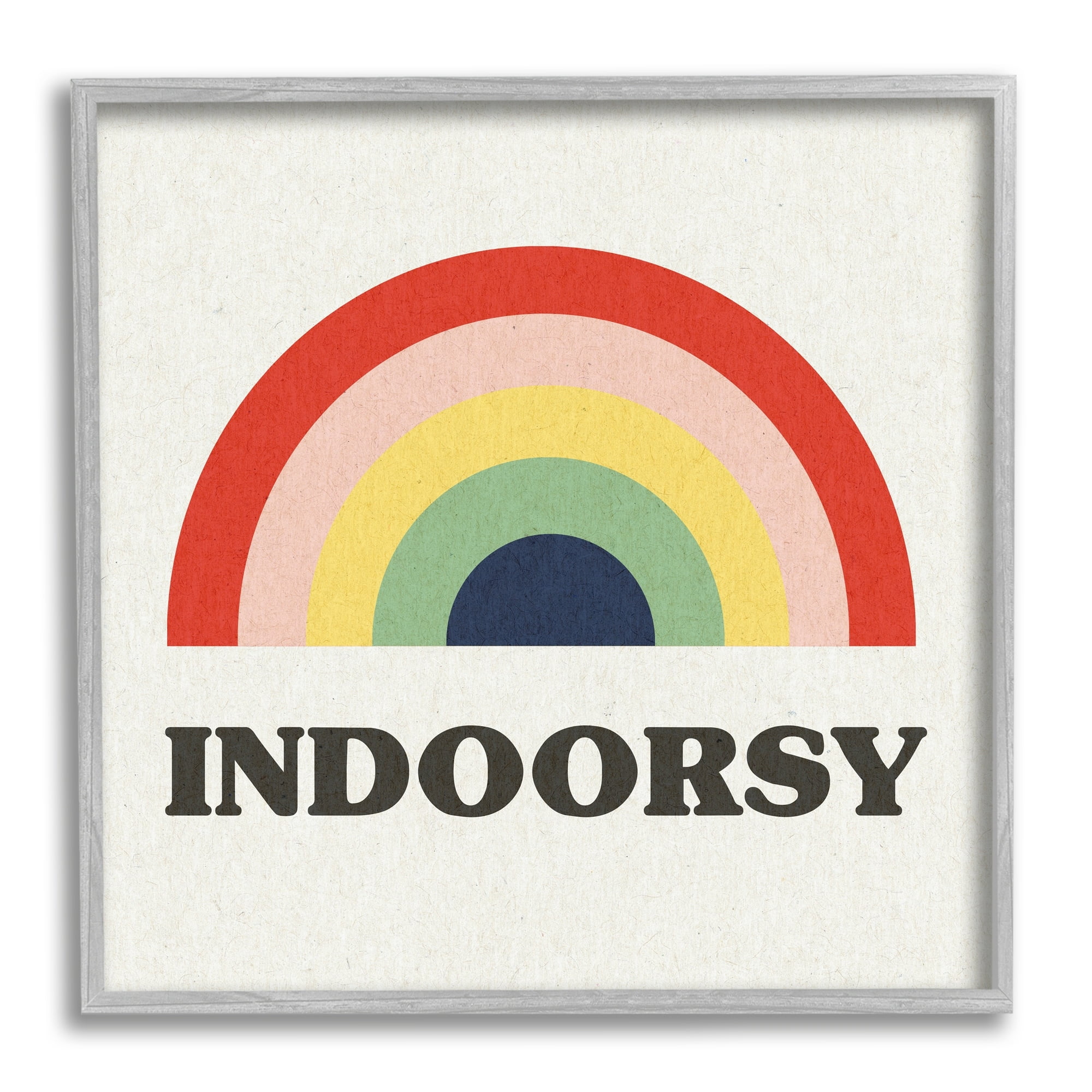 Stupell Industries Indoorsy Text Retro Pop Rainbow over Neutral Art for Kids Painting Gray Framed Art Print Wall Art, 12 x 12