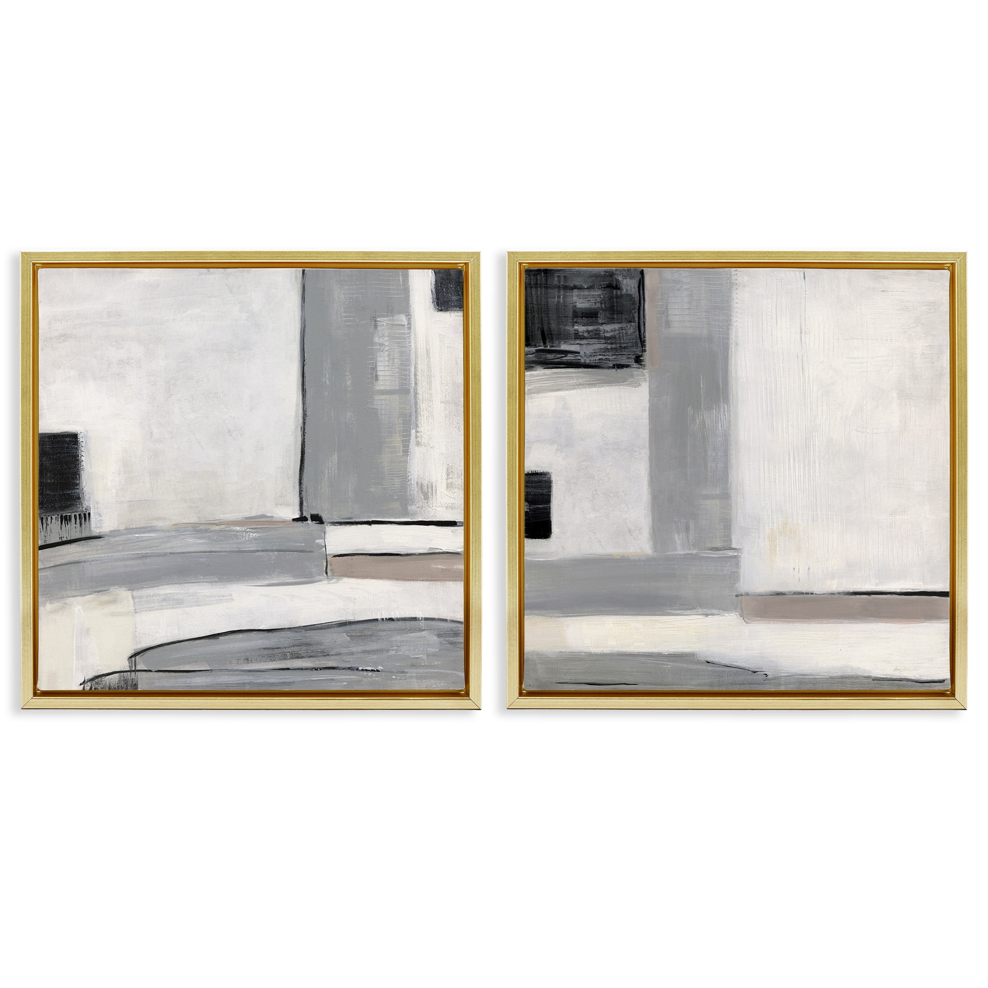 Stupell Industries Industrial Abstract Grey Geometric Abstract Painting Gold Floater Framed Canvas Art Print Wall Art, 25 x 25, Set of 2