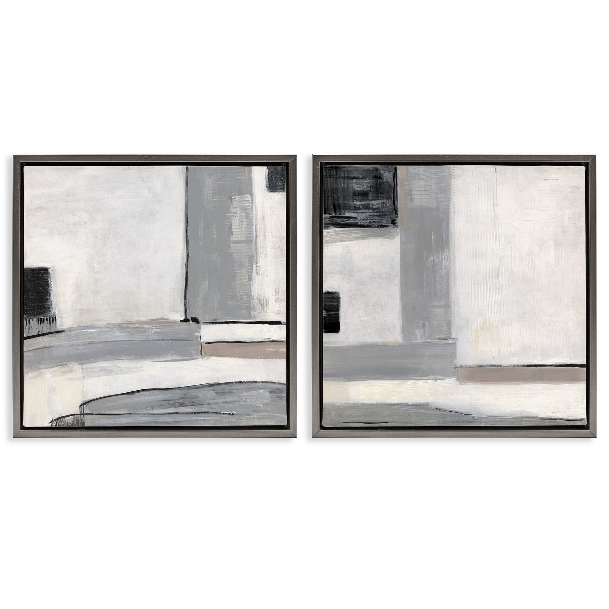 Stupell Industries Industrial Abstract Grey Geometric Abstract Painting Gray Floater Framed Canvas Art Print Wall Art, 18 x 18, Set of 2