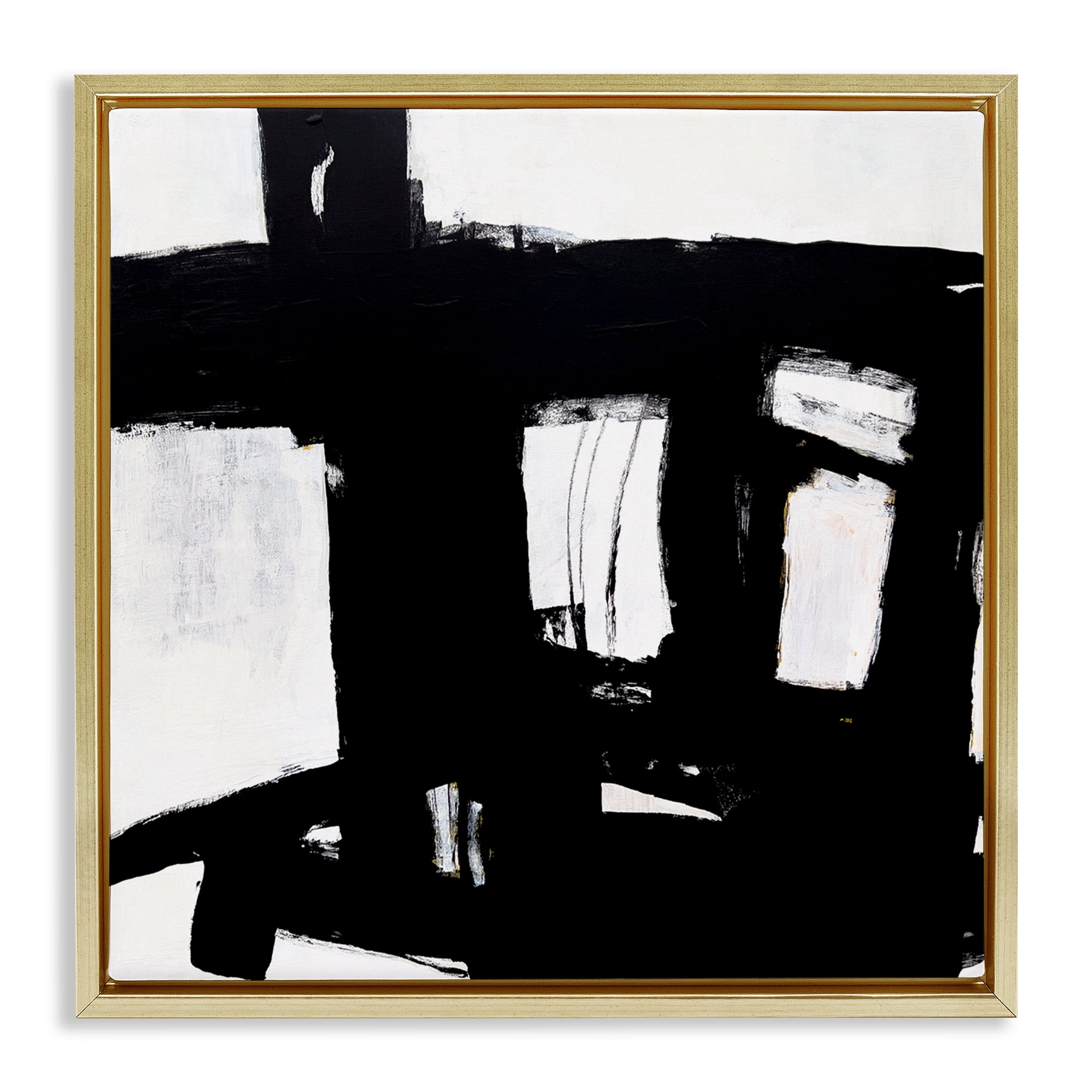 Stupell Industries Industrial Black Streaks Abstract Painting Gold Floater Framed Canvas Art Print Wall Art, 25 x 25