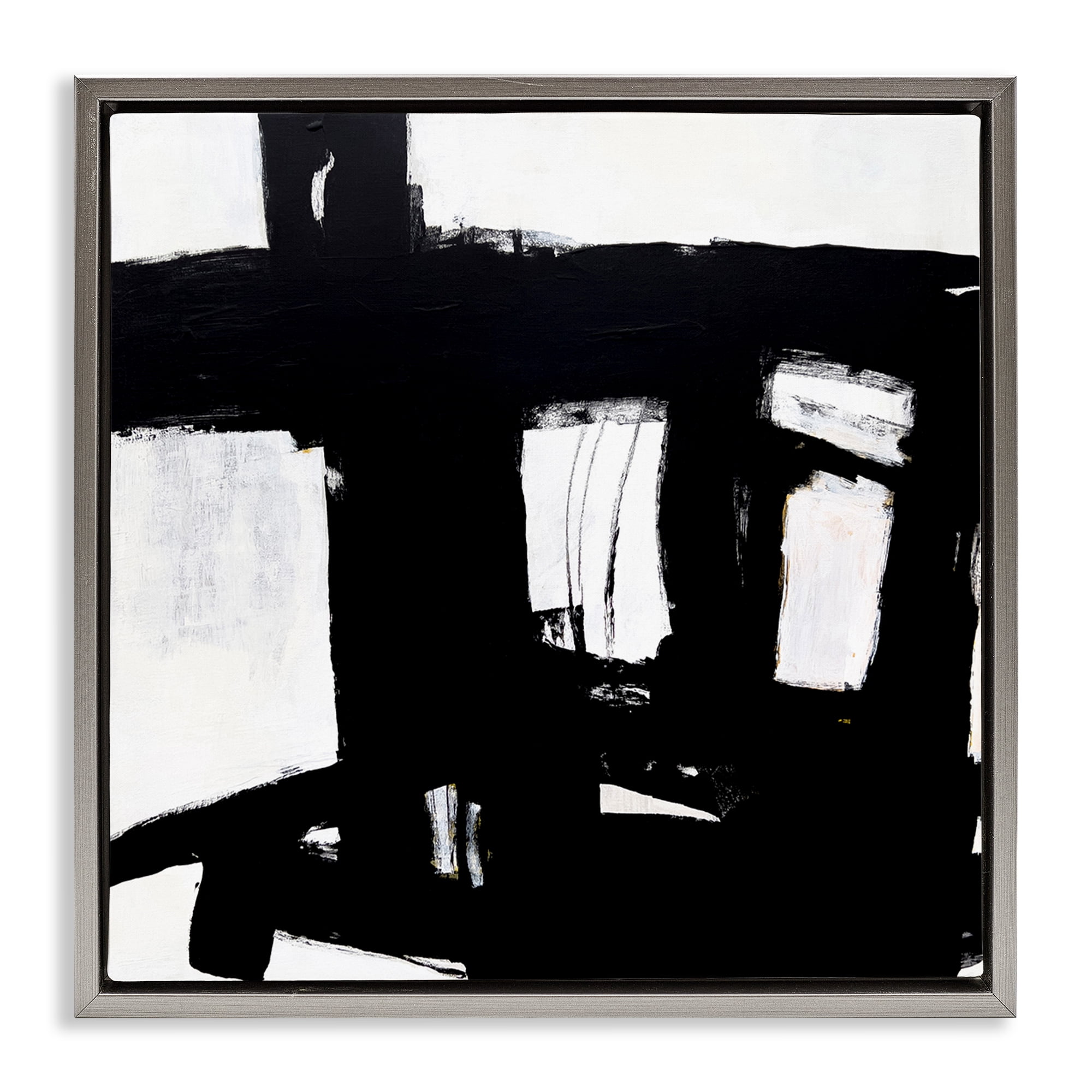 Stupell Industries Industrial Black Streaks Abstract Painting Gray Floater Framed Canvas Art Print Wall Art, 25 x 25