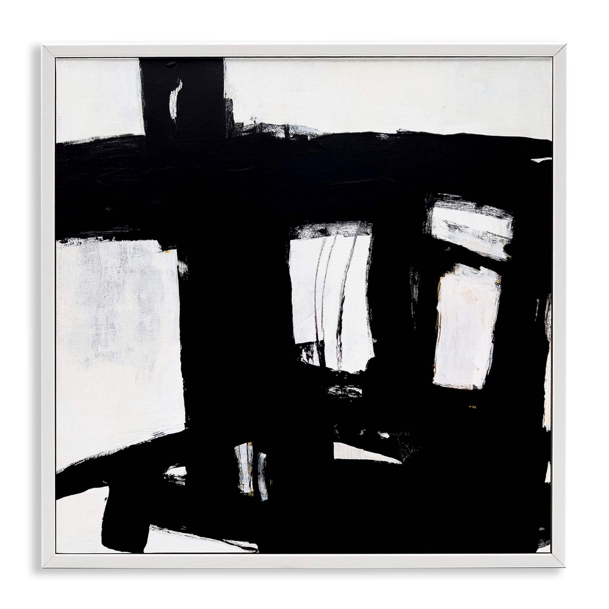 Stupell Industries Industrial Black Streaks Abstract Painting White Framed Art Print Wall Art, 17 x 17