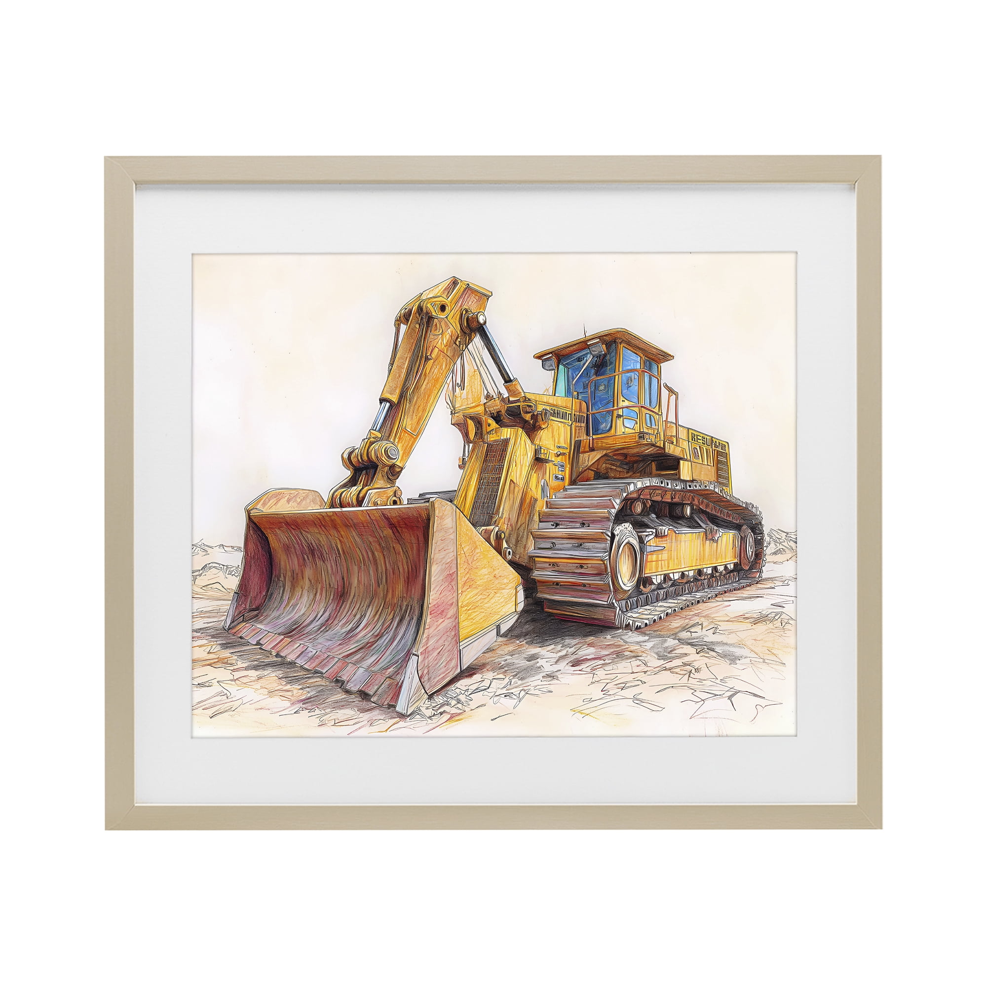 Stupell Industries Industrial Bulldozer Drawing Birch Framed Print Under Glass, design by Steve Hunziker