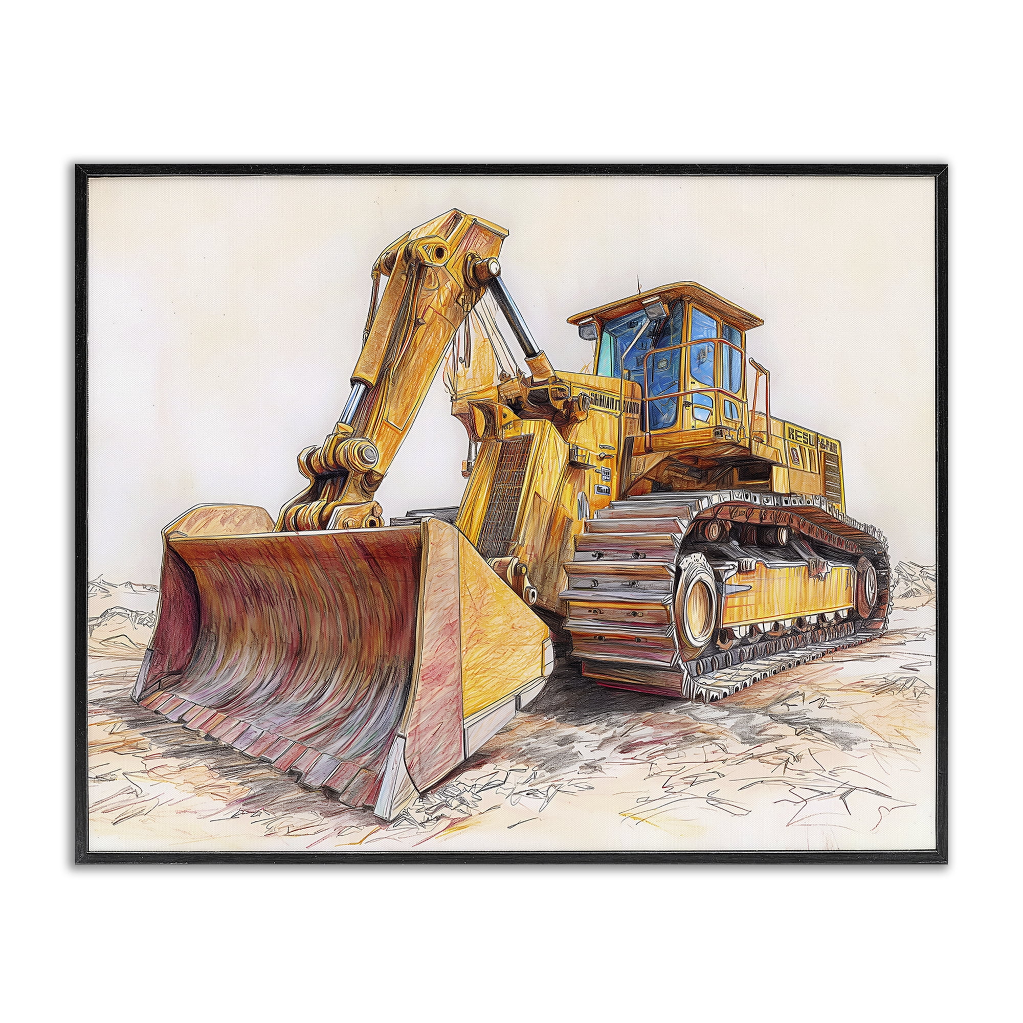 Stupell Industries Industrial Bulldozer Drawing Black Framed Giclee Art, design by Steve Hunziker