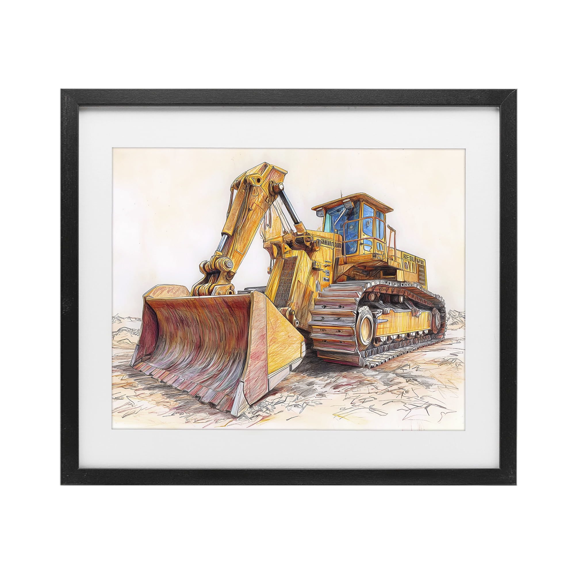 Stupell Industries Industrial Bulldozer Drawing Black Framed Print Under Glass, design by Steve Hunziker